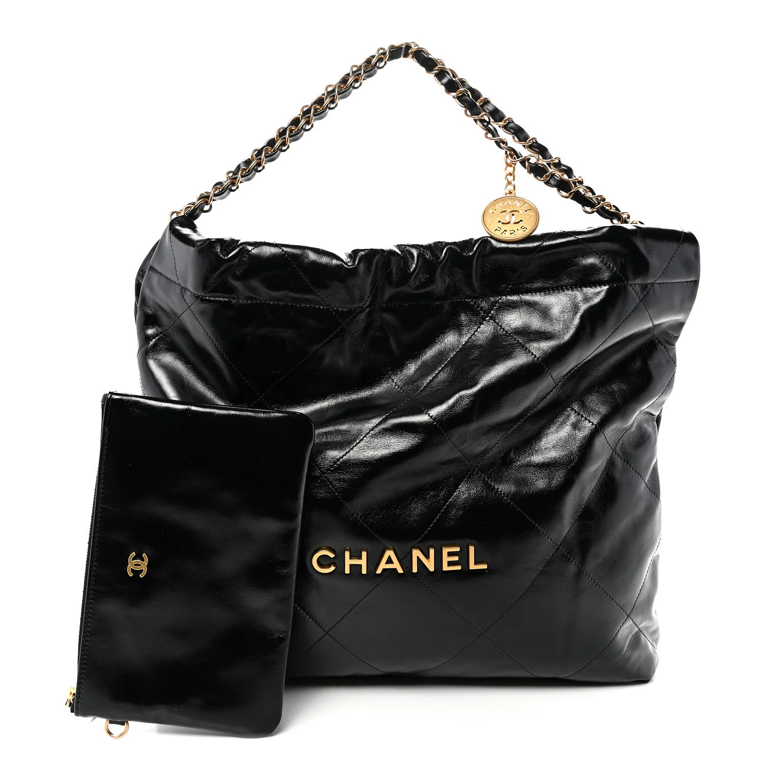 Shiny Calfskin Quilted Chanel 22 Black