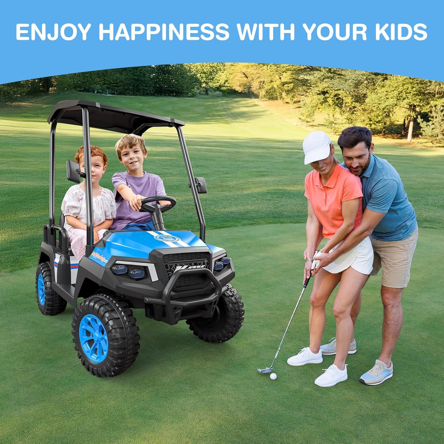 Voiturette de golf pour enfants R9 24V avec télécommande et auvent amovible