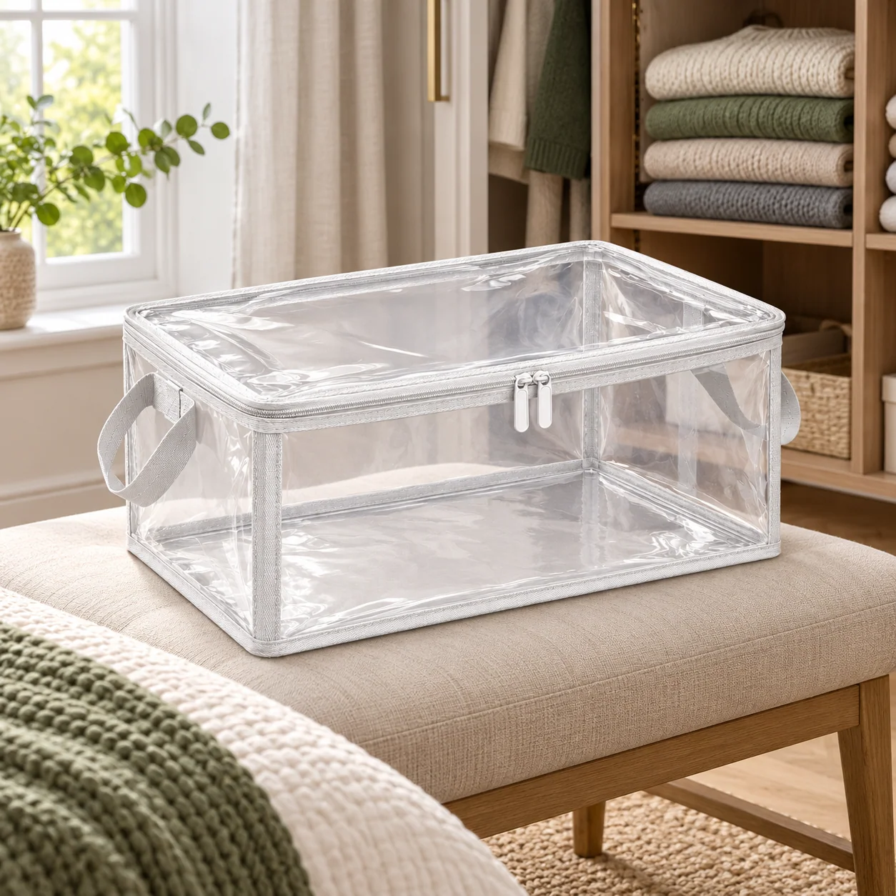Clear White-Trim Clothes Storage Bag, Medium