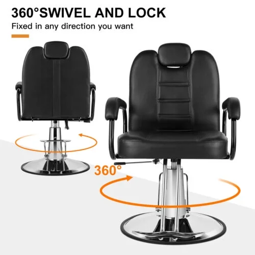 Artist hand Black 360°Barber Chair Heavy Duty Hydraulic Reclining Salon Shampoo Beauty Hair Styling Equipment - MadeInUSA