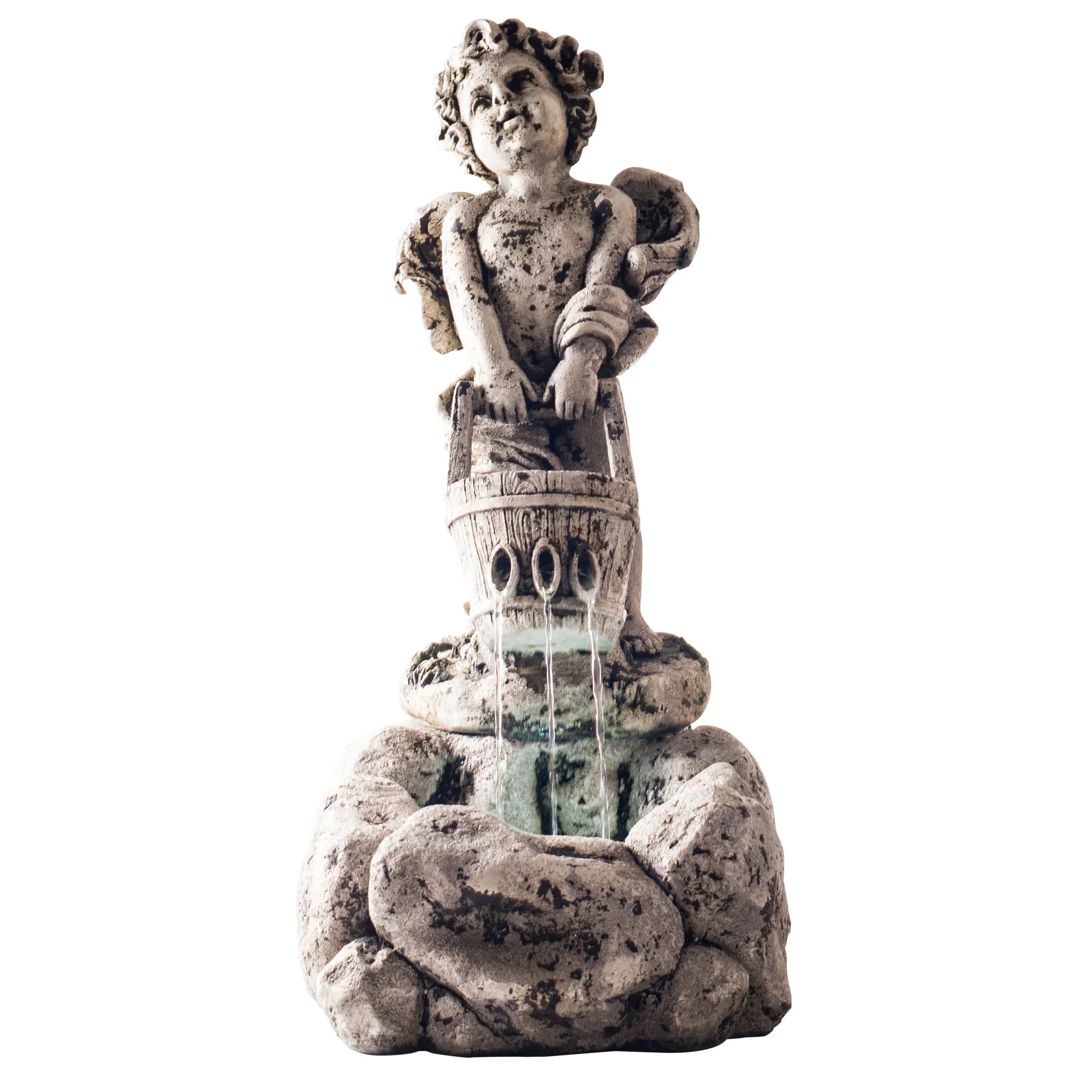 Pure Garden Outdoor Water Fountain With LED Lights, Lighted Cherub Angel Fountain With Antique Stone Design for Decor on Patio, Lawn and Garden