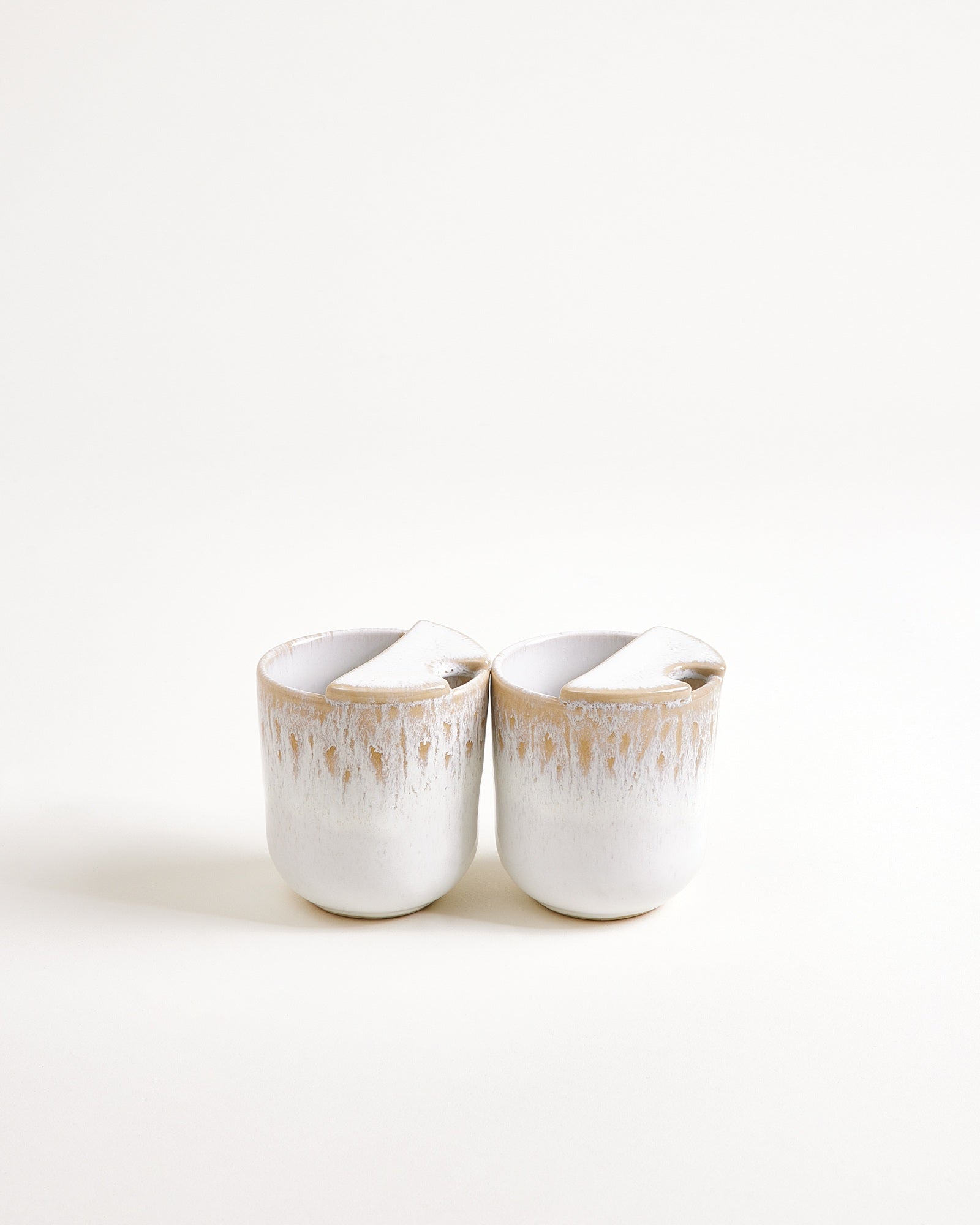 SMALL TO-GO CUP, SAND AND WHITE, SET OF 2