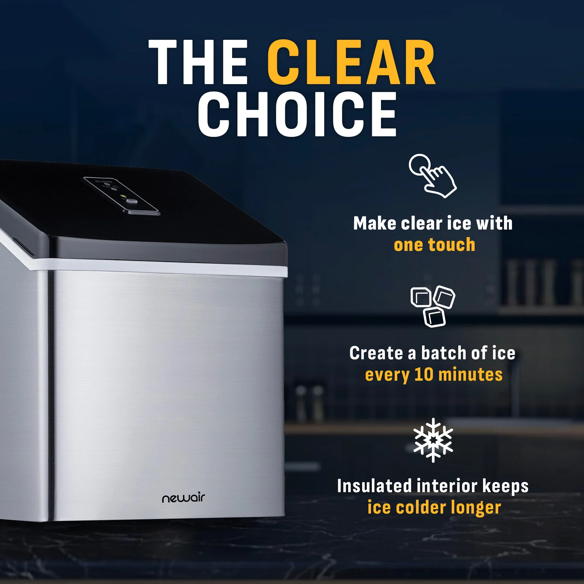 Newair Countertop Ice Maker. Clear Ice, 40 lbs/day - Stainless Steel