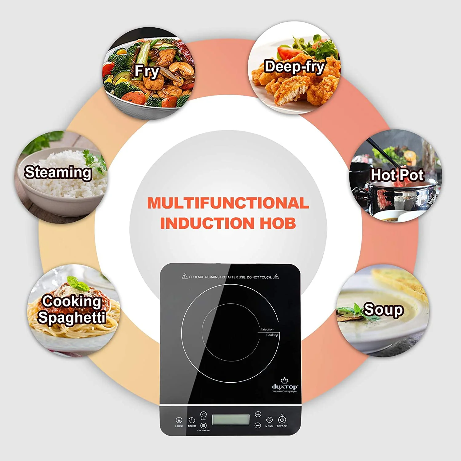 Duxtop Portable Induction Cooktop, Countertop Burner Induction Hot Plate with LCD Sensor Touch 1800 Watts, Silver 9600LS/BT - 200DZ