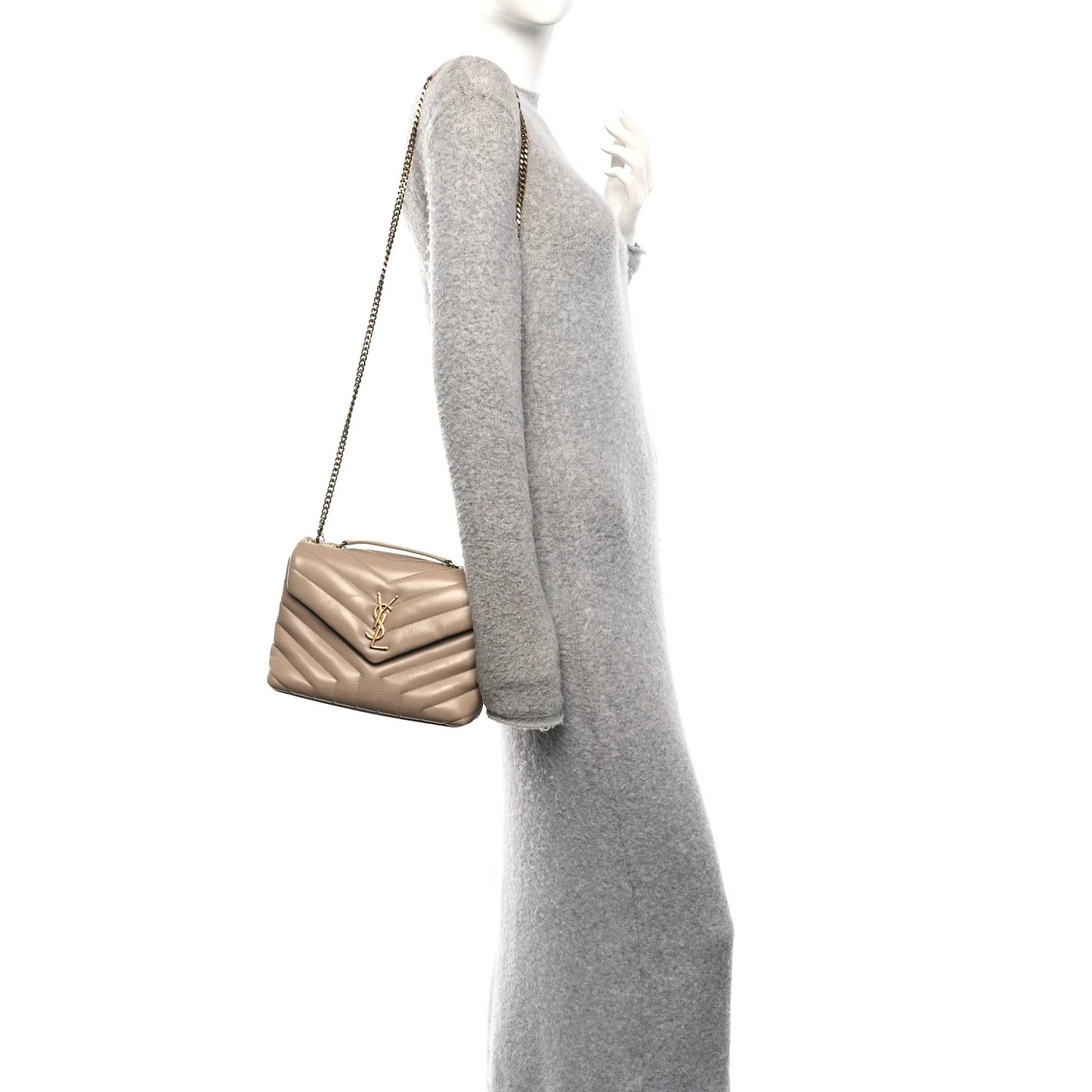Calfskin Y Quilted Monogram Small Loulou Chain Satchel Dark Beige