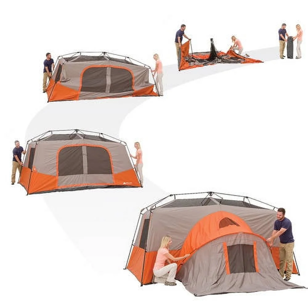 11-Person Instant Cabin Tent with Private Room �C 3-Room Family Camping Tent with Awning(Orange) - Image 8