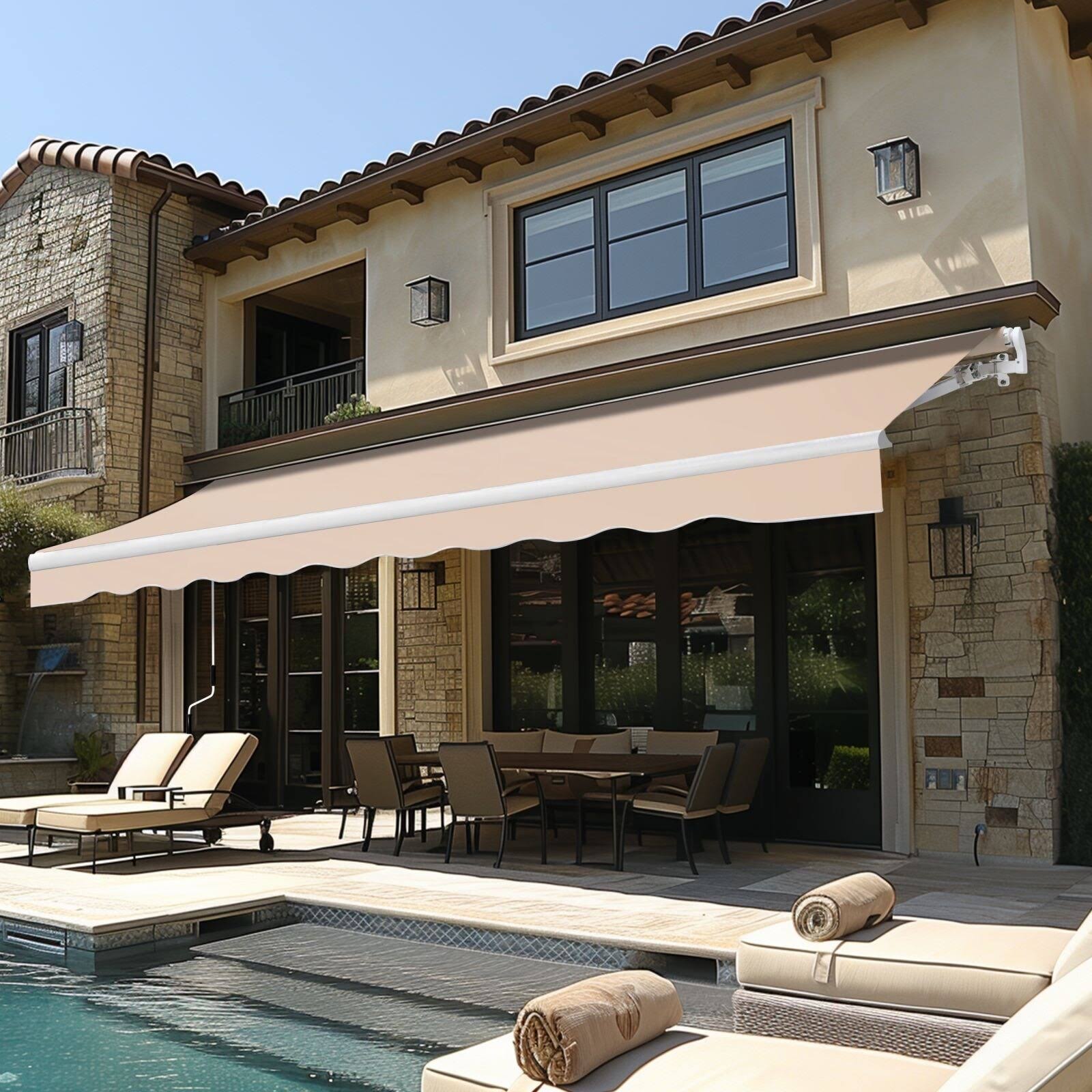 Veikous 12'x10' Retractable Patio Awning Sun Shade Cover - Beige