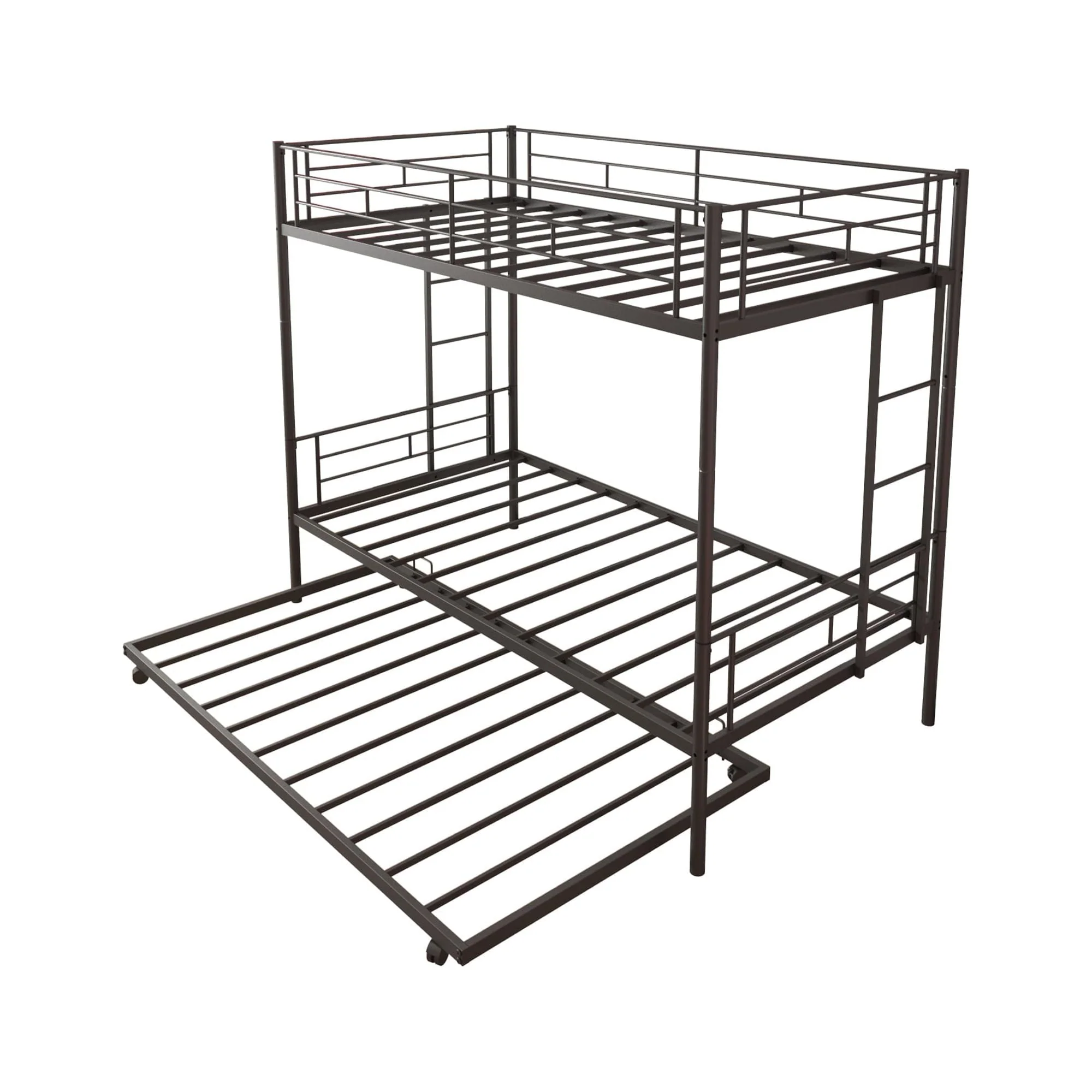 Twin Over Twin Bunk Bed with Trundle, Metal Bunk Beds for Kids Adults Teens, Bed Frame Can Be Divided Into 2 Twin Beds with 2 Side Ladders, Metal Support Slat, Safety Guard Rail, Black Image 9