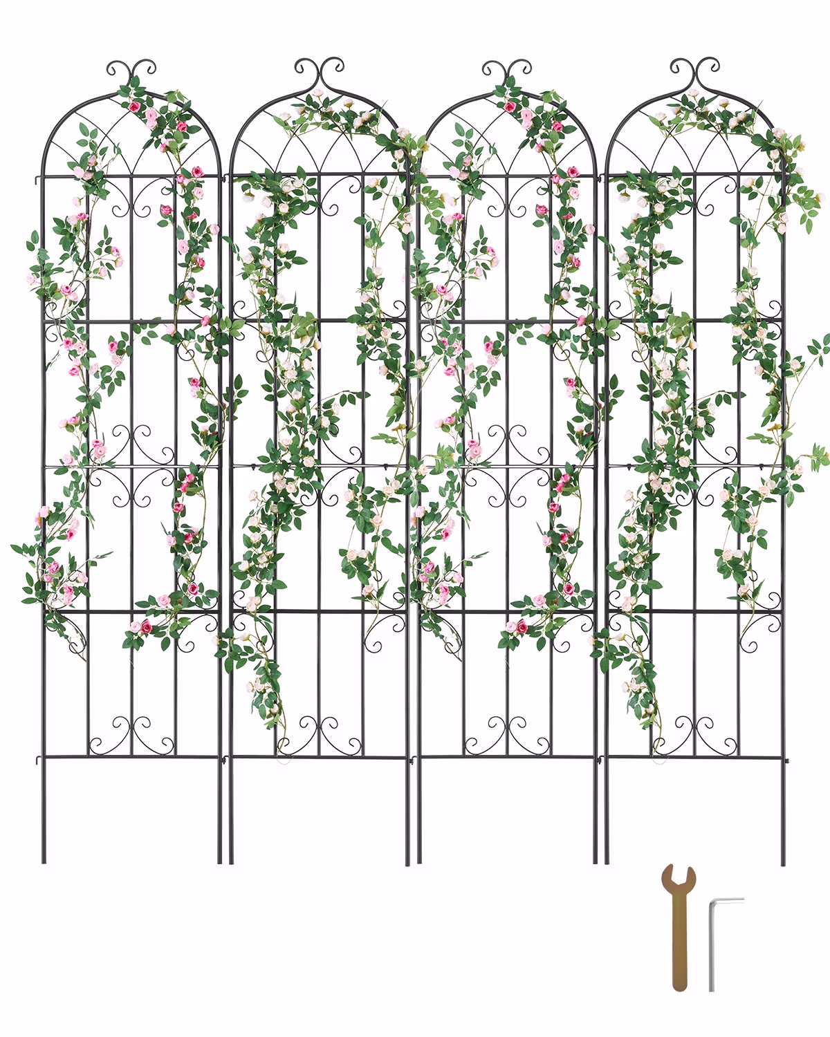 KFFKFF Outdoor Trellis for Vine Plants, Dimensions 87 x 20 in, Set of 4 Durable Metal Garden Trellis, Ideal for Climbing Roses and Cucumbers, Decorative Clematis Trellis