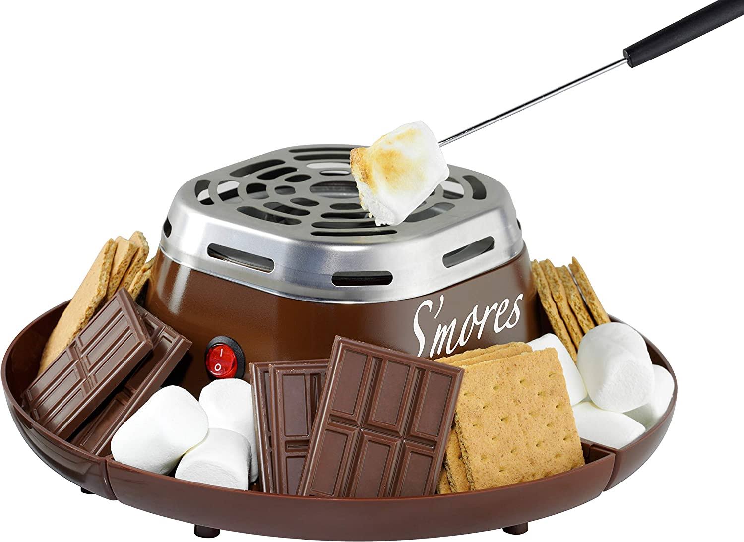 Nostalgia Indoor Electric Stainless Steel S'mores Maker with 4 Compartment Trays for Graham Crackers, Chocolate, Marshmallows