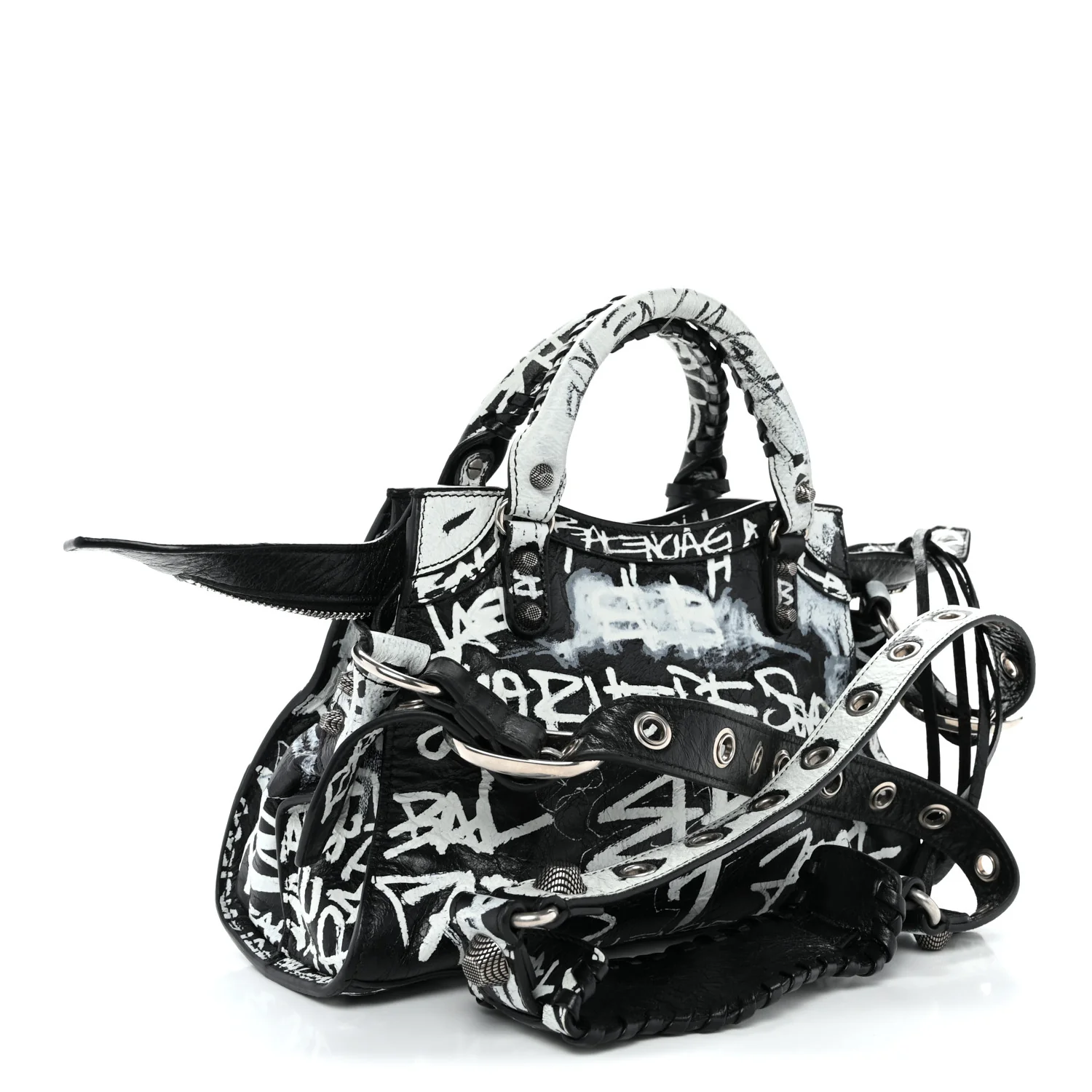 Agneau Arena Graffiti Neo Cagole Handbag XS Black White