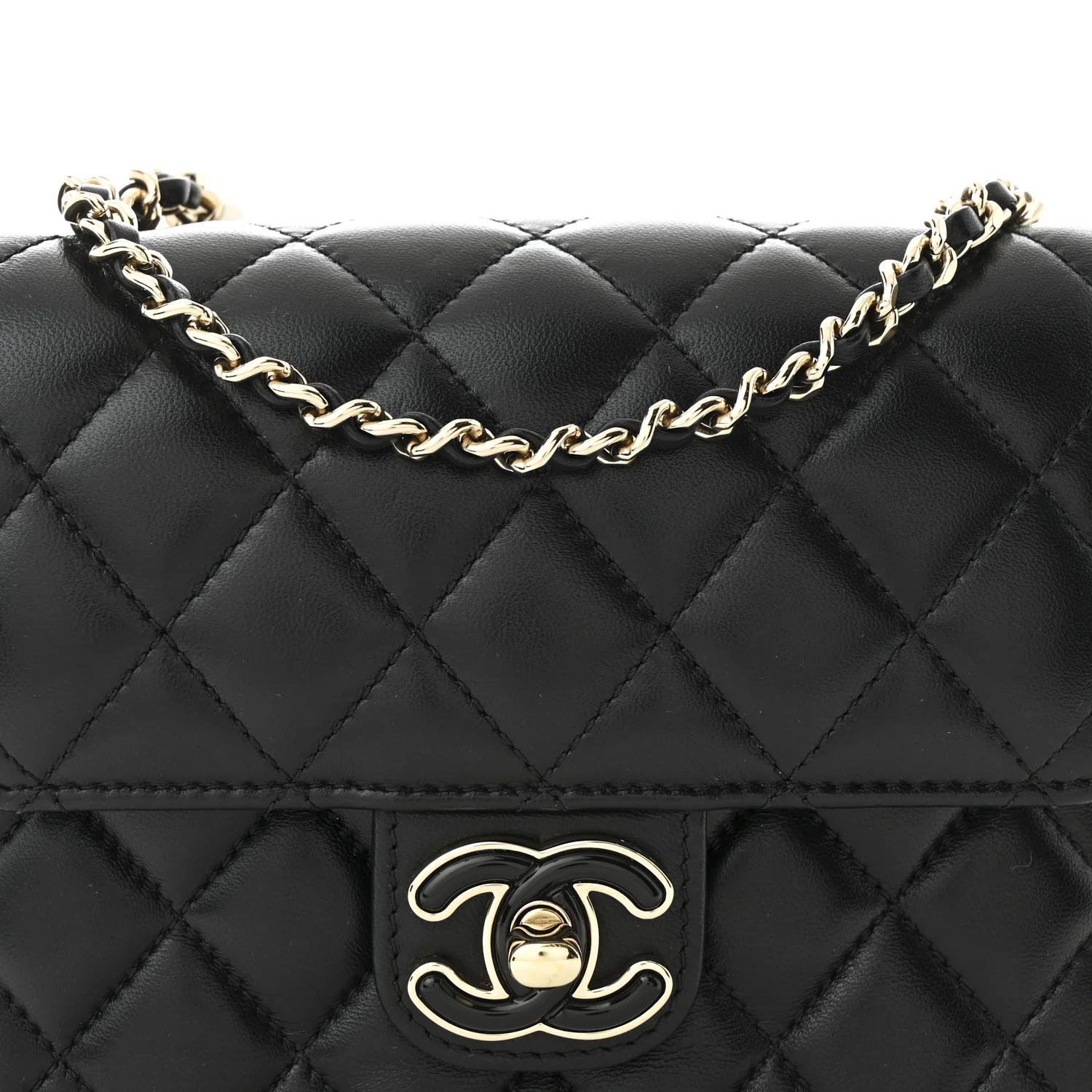 Lambskin Resin Quilted Mini Heart Square Flap Black