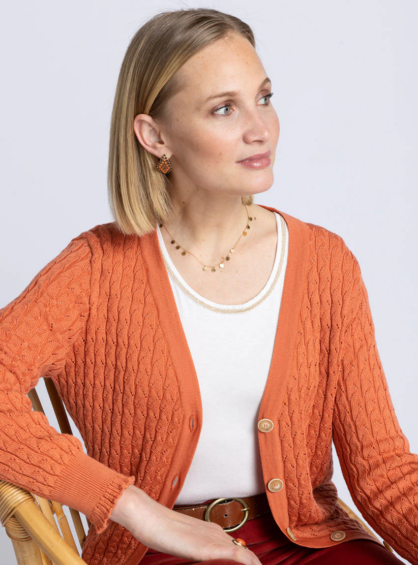Gilet femme en laine mérinos orange tendre