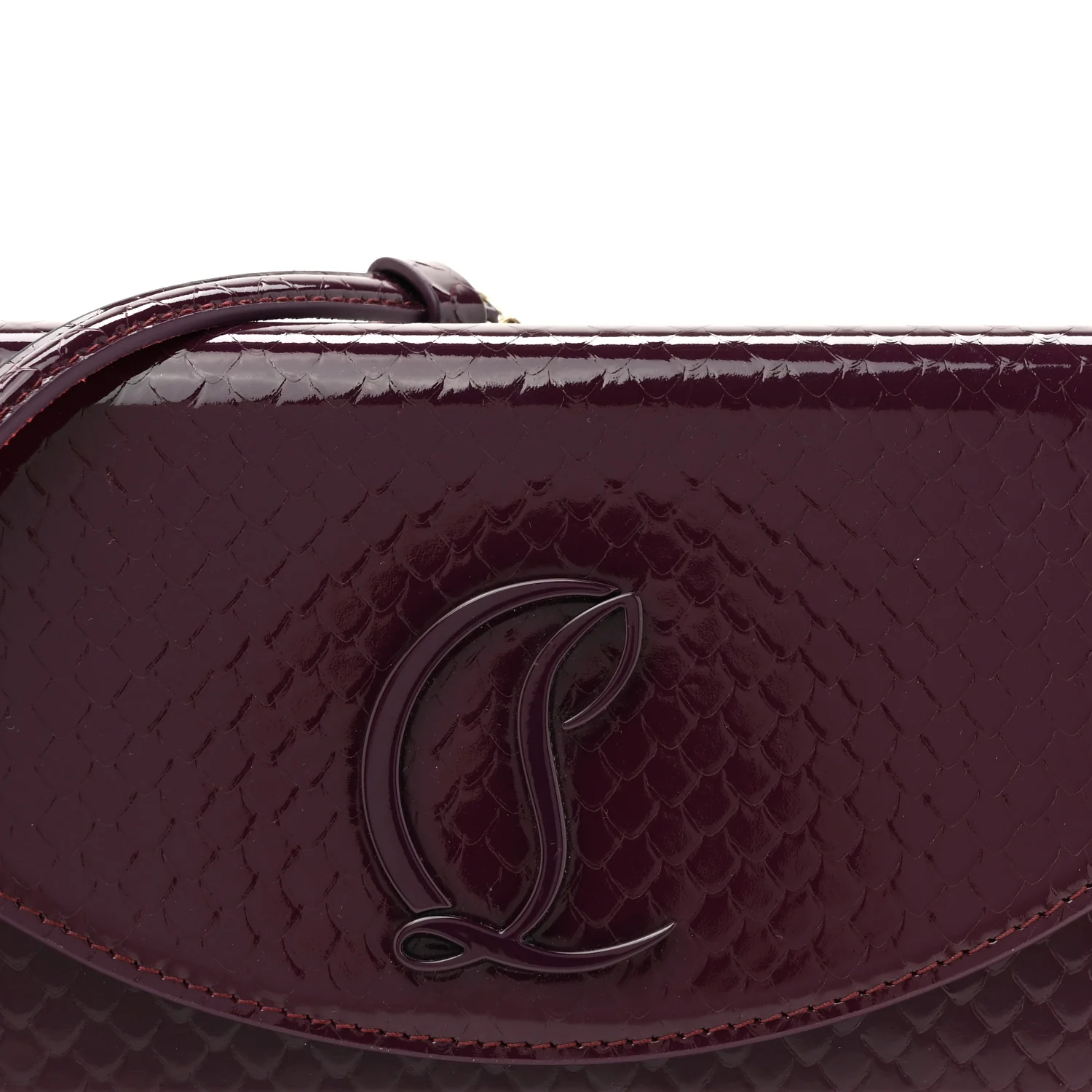 Patent Birdy Snakeskin Embossed Loubi54 Crossbody Clutch Merlot
