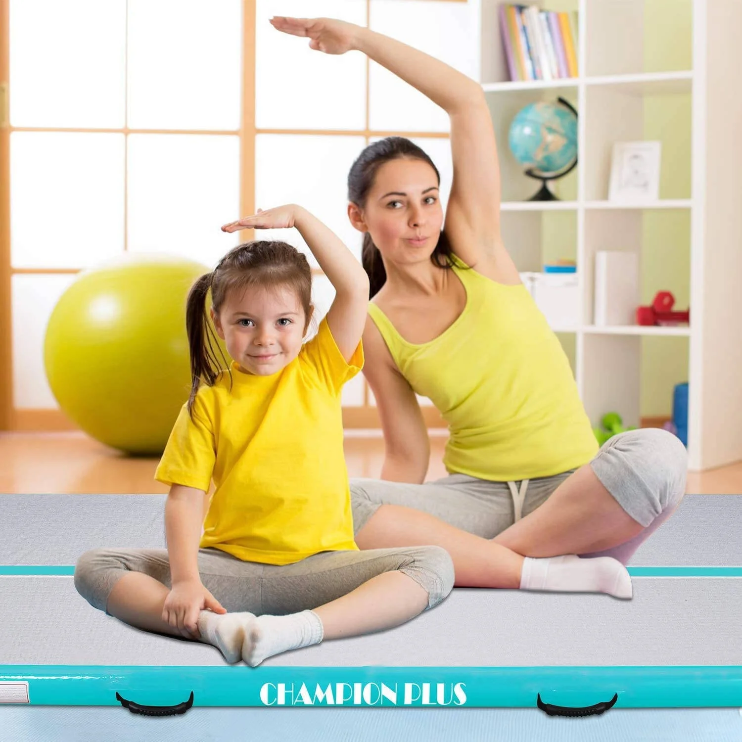 CHAMPIONPLUS Air Track 10ft 13ft 16ft 20ft Inflatable Air Tumble Track Gymnastics Tumbling Mat 4in 8in Thick Mats for Home Use/Training/Cheerleading/Water/Yoga Electric Air Pump, Mint Green 10ft 4in Image 8