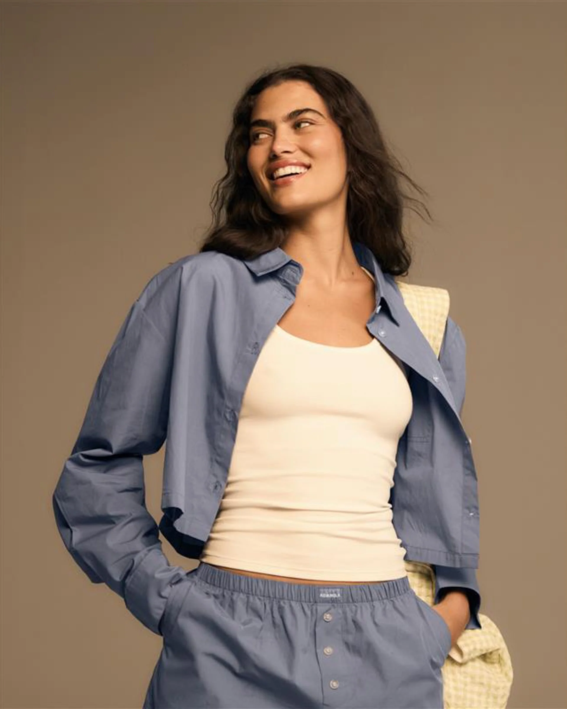 Cotton Cropped Shirt - Blue