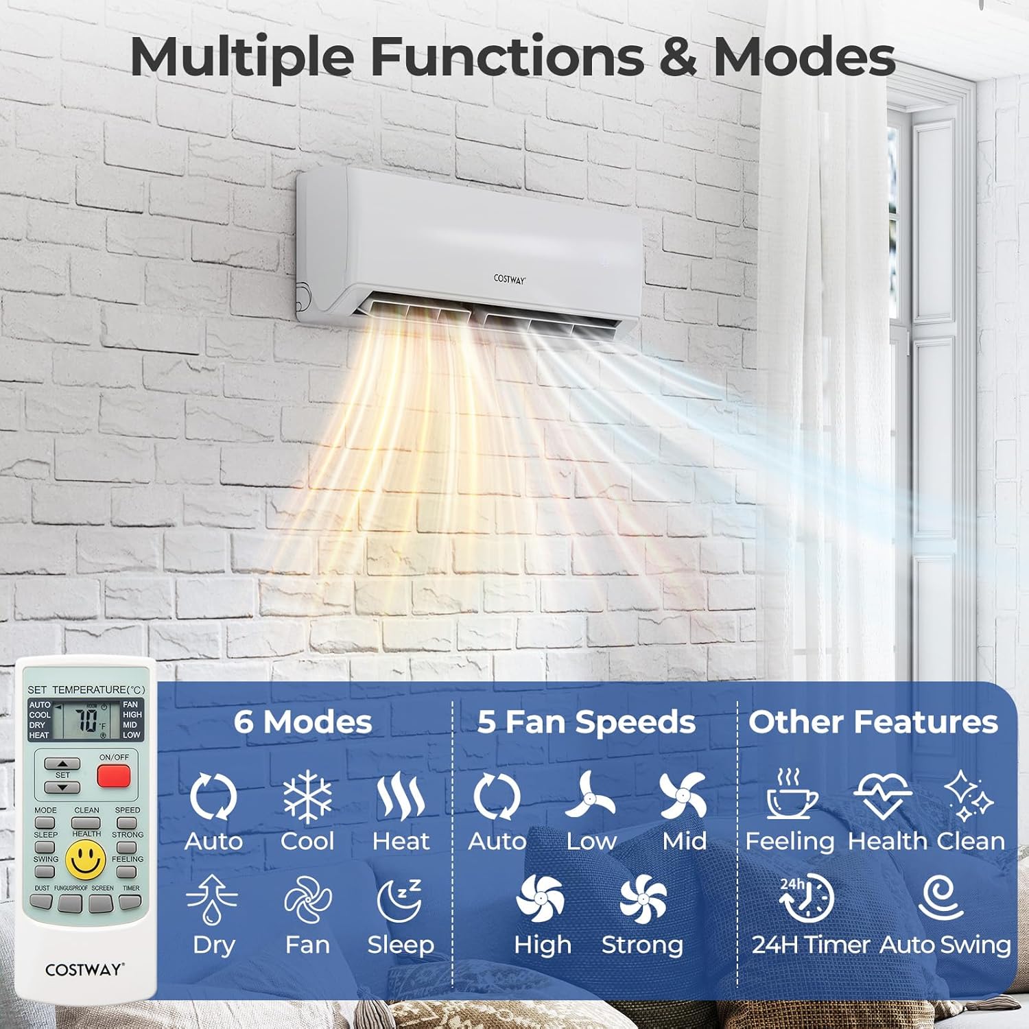 COSTWAY 30k Quad 4 Zone Mini Split Air Conditioner, 23 SEER2, 9k+9k+9k+12k BTU, 208-230V, Wifi Enabled Multi Zones Mini Split AC Heat Pump Full Set, Ductless Energy Star