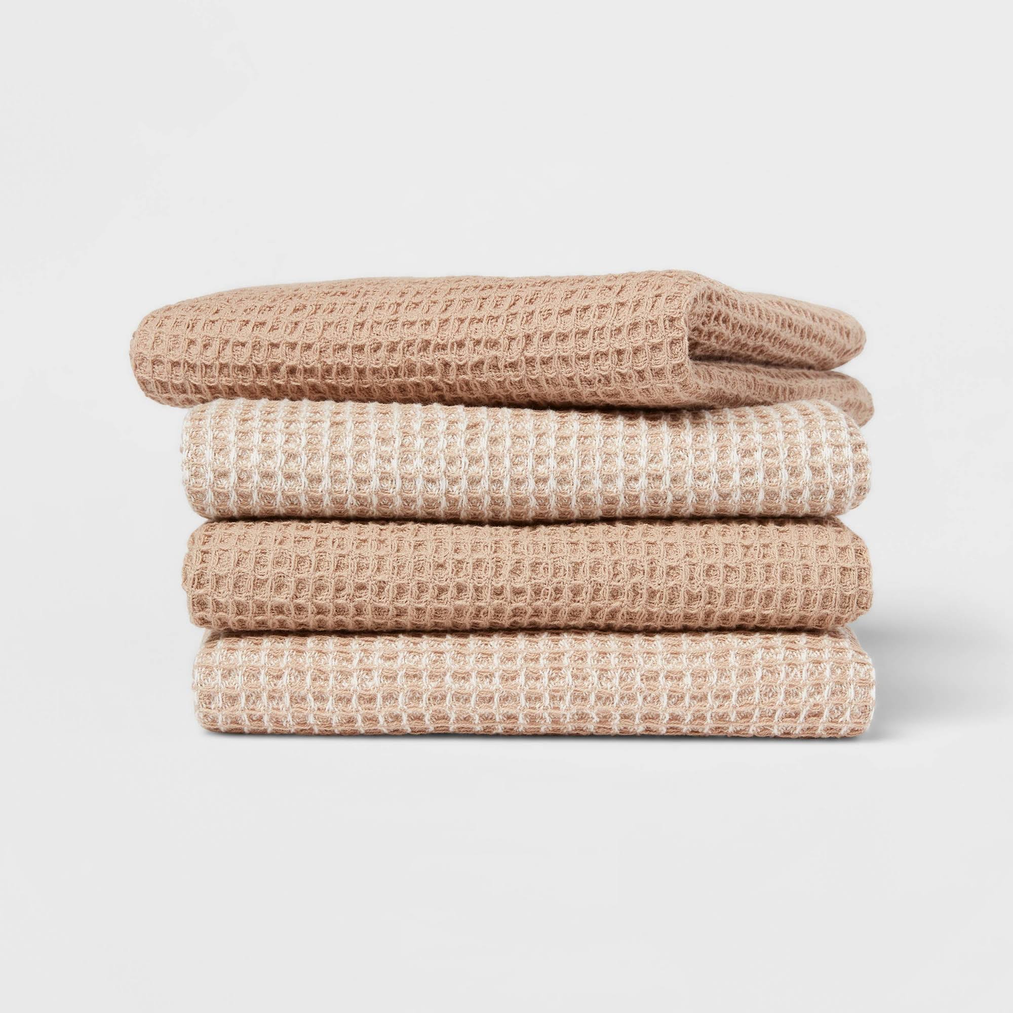 4pk Cotton Waffle Dishcloths Taupe - Threshold