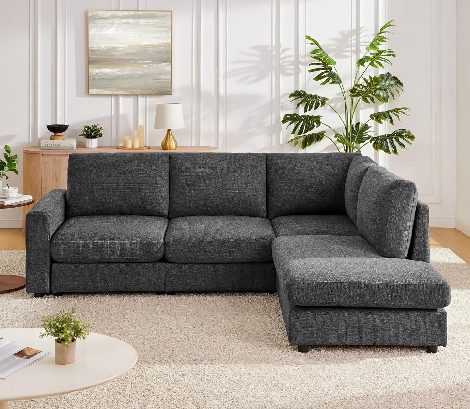 100“ L Shaped Couch with Reversible Chaise Sectional Sofa Corner Couches for Living Room,Apartment and Compact Spaces (Grey)