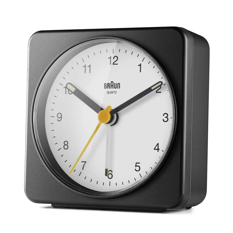 Vekkerklokke analog 7,8 cm svart/hvit