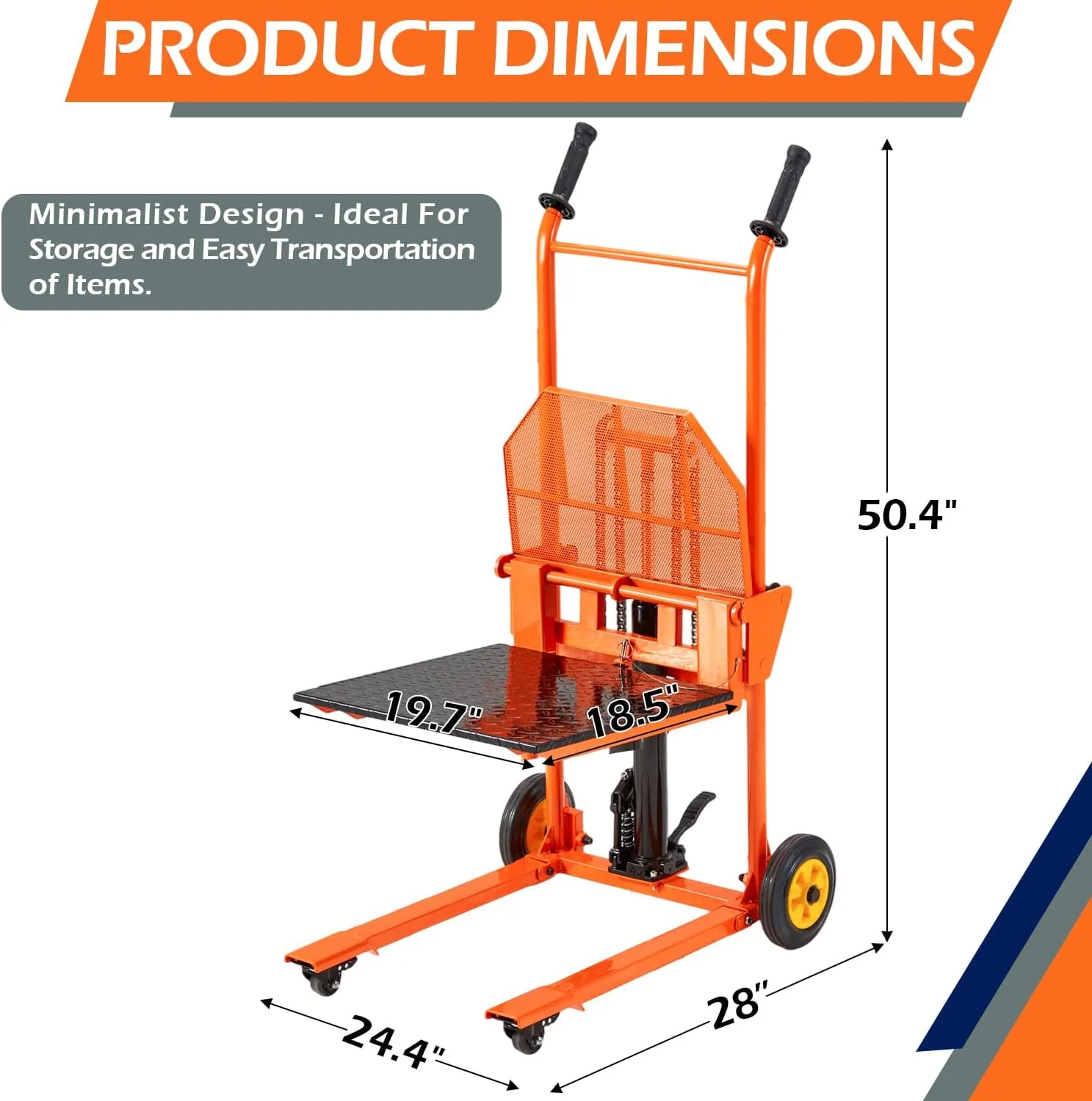 AECOJOY Material Lift Winch Stacker, Hydraulic Lift Table Cart 500 Lbs Capacity, Pallet Truck Jack with Lockable Swivel Casters