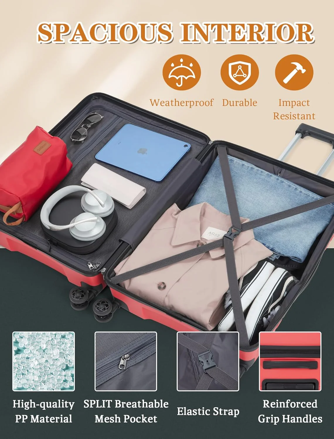 Ensemble de 5 valises à roulettes, valise rigide en ABS avec roulettes multidirectionnelles