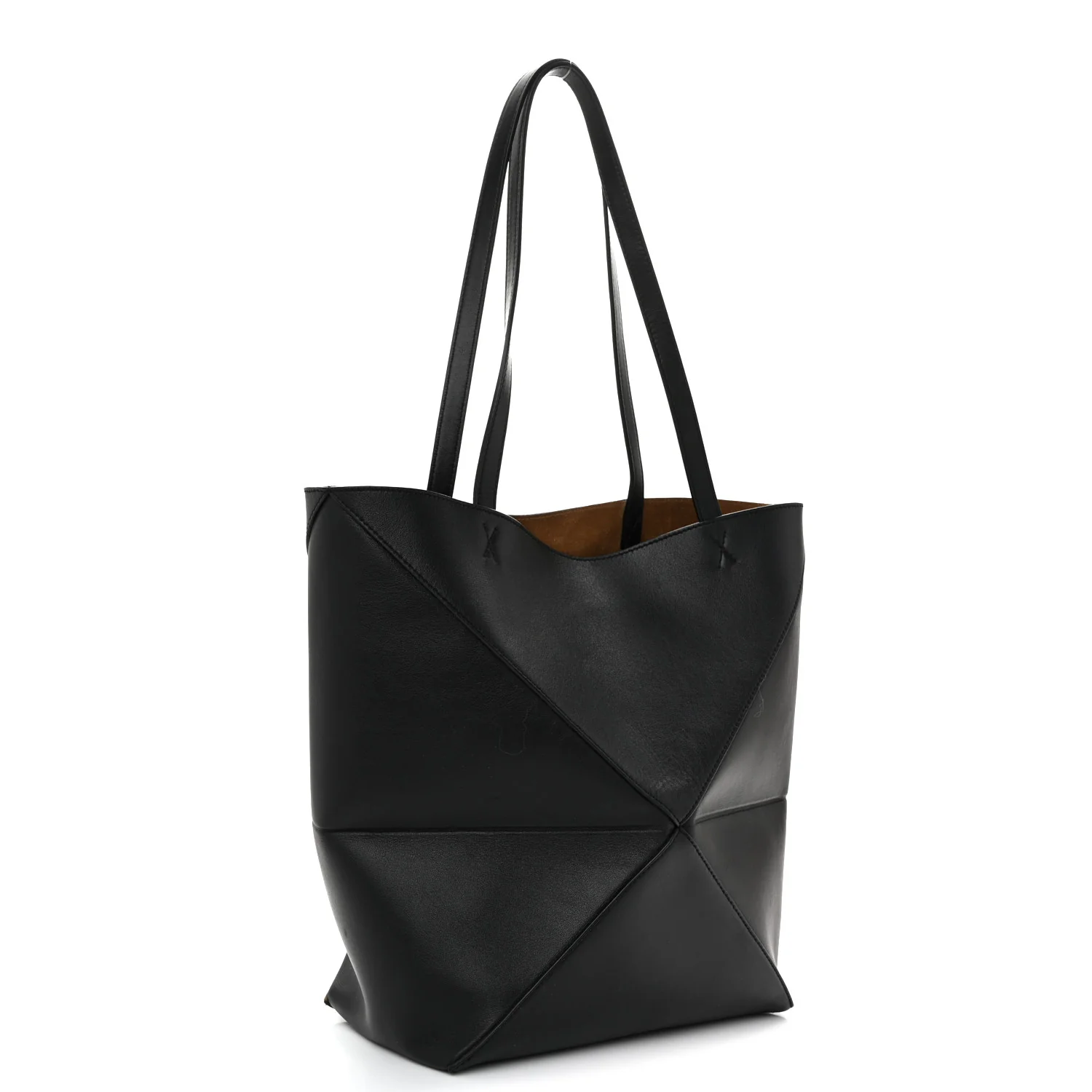 Shiny Calfskin Medium Puzzle Fold Tote Black
