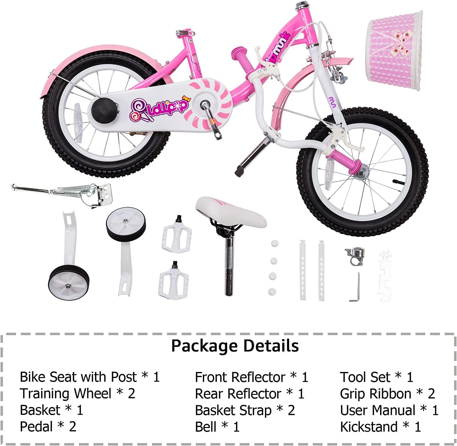Royalbaby Chipmunk Girls Kids Bike Bicycle with Basket Training Wheels 14 in Lollipop Pink