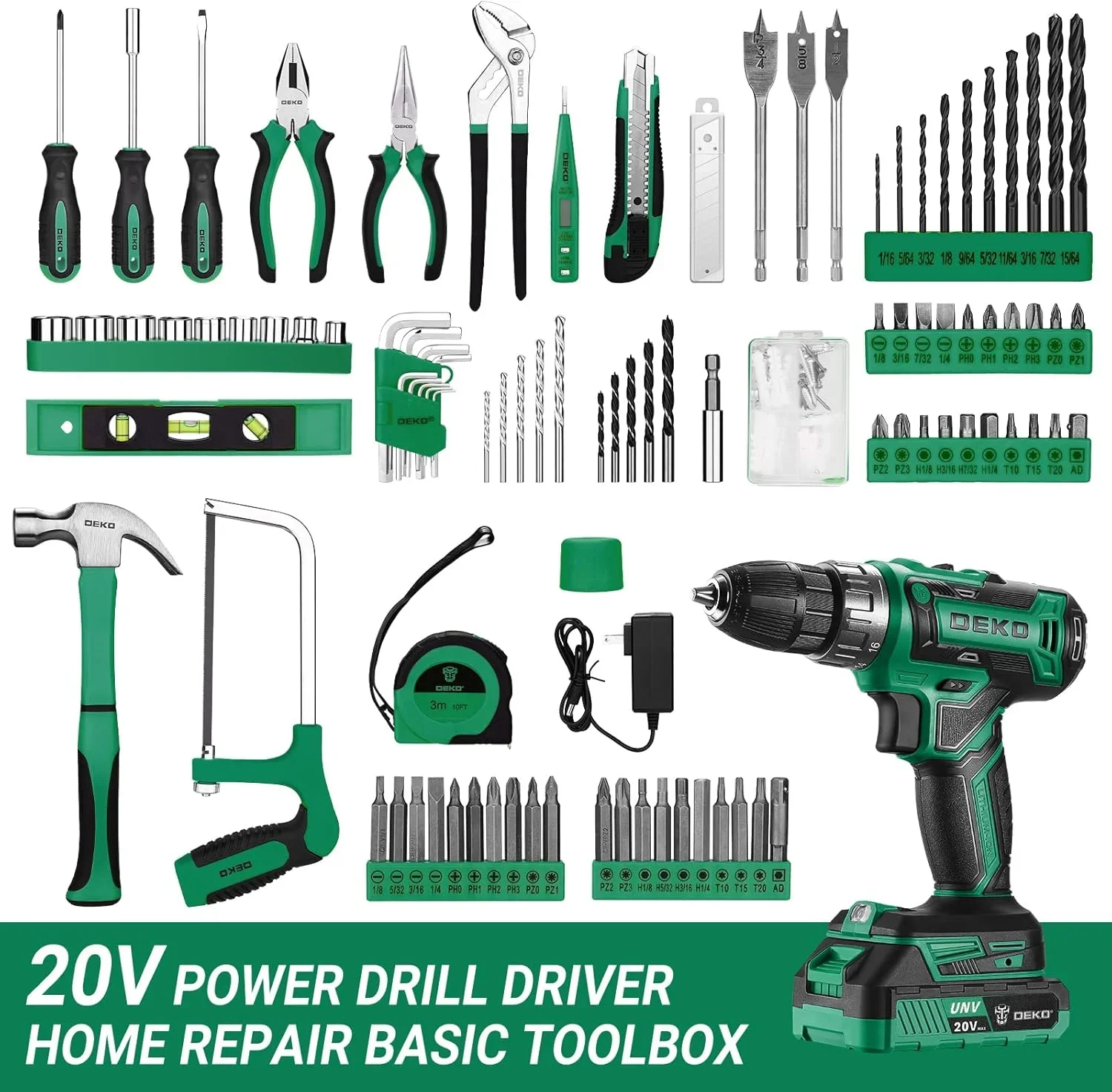 20V Cordless Power Drill Tool Kit Set with Battery Electric Drill Driver - Portable  Home Repair Toolbox