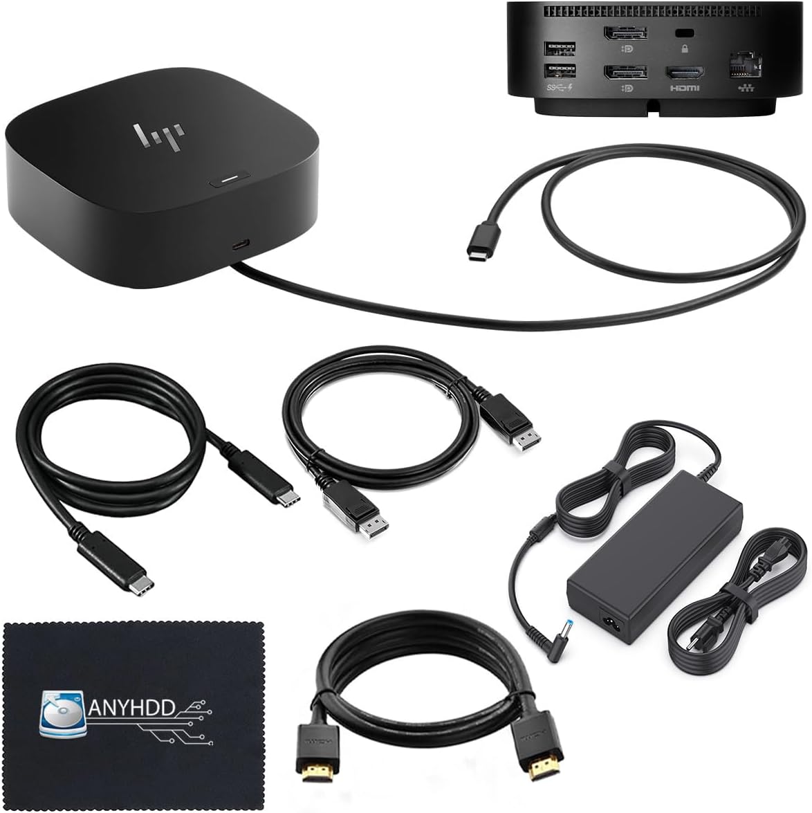 HP Docking Station for Laptop Dual Monitor and Charging Bundle - HP USB-C G5 Dock 5TW10AA / 5TW10UT / 5TW10AA#ABB with 120W Adapter  HDMI  DisplayPort  USB-C Cables & Microfiber Cleaning Cloth