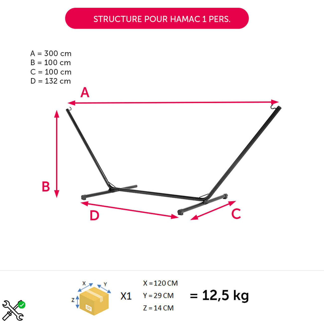 Structure pour hamac 1 personne métal noir