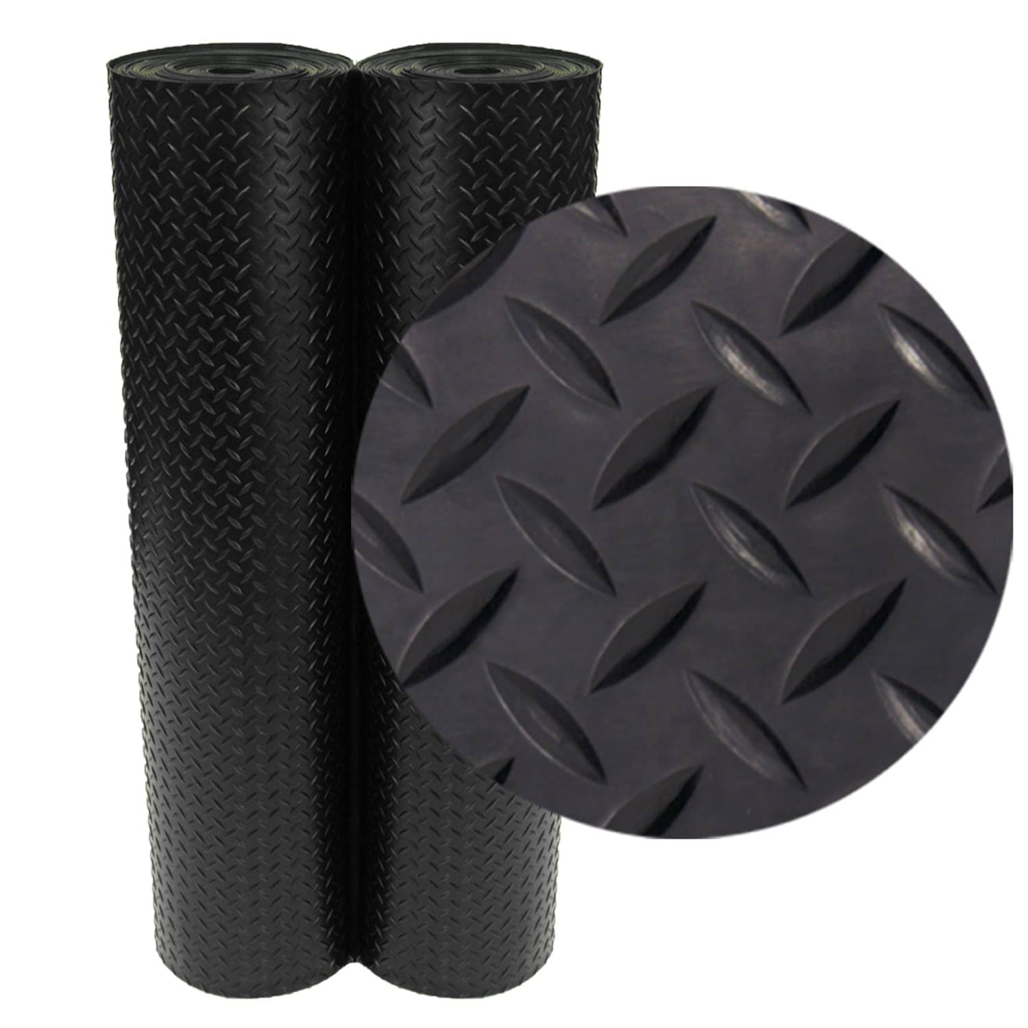 Rubber-Cal Diamond Plate Rubber Flooring Rolls, 3mm x 4ft x 1ft Rolls, Black