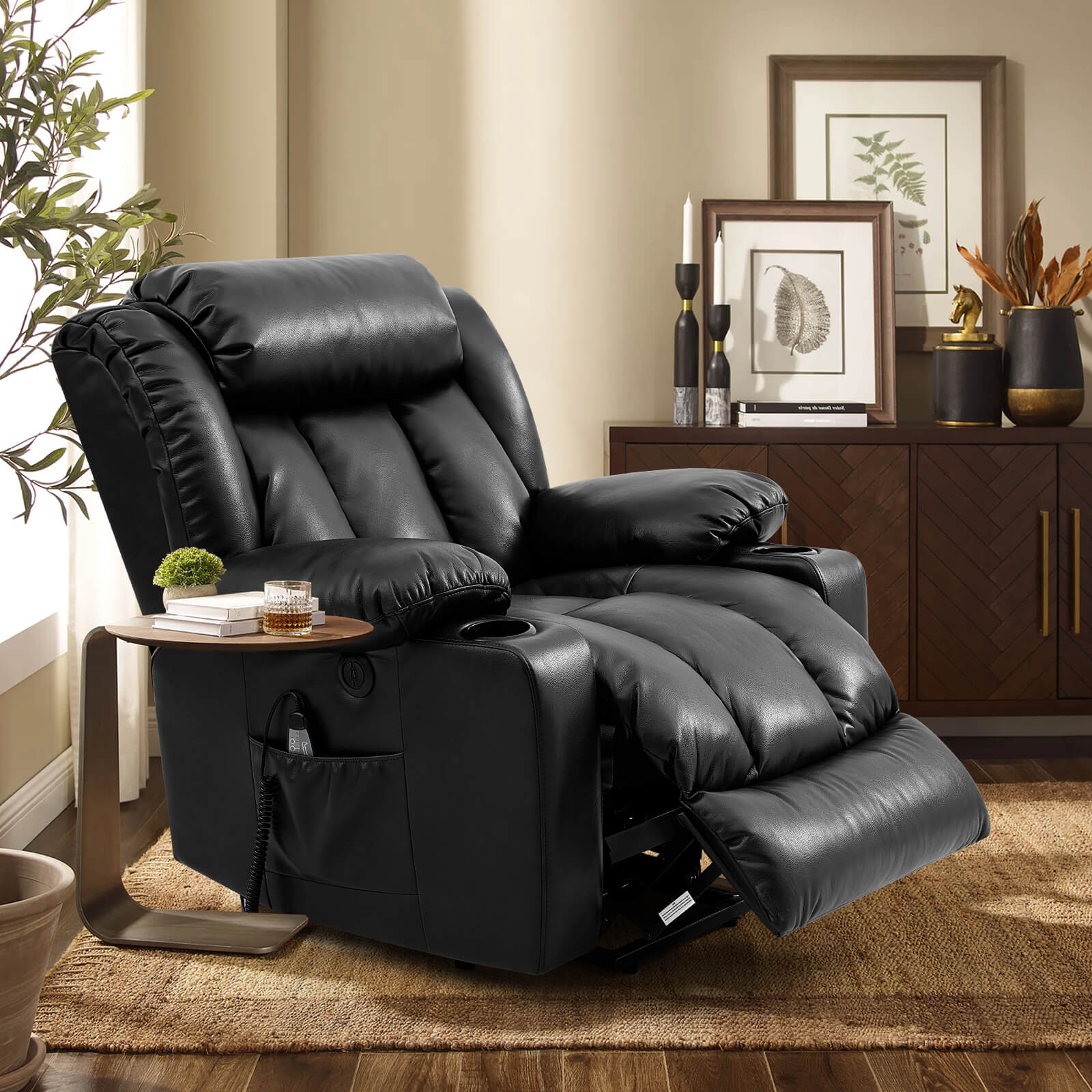 Liquidation du canapé inclinable électrique Mcombo avec fonctions de massage et de chauffage, 3 positions, 2 poches latérales et porte-gobelets, ports USB !