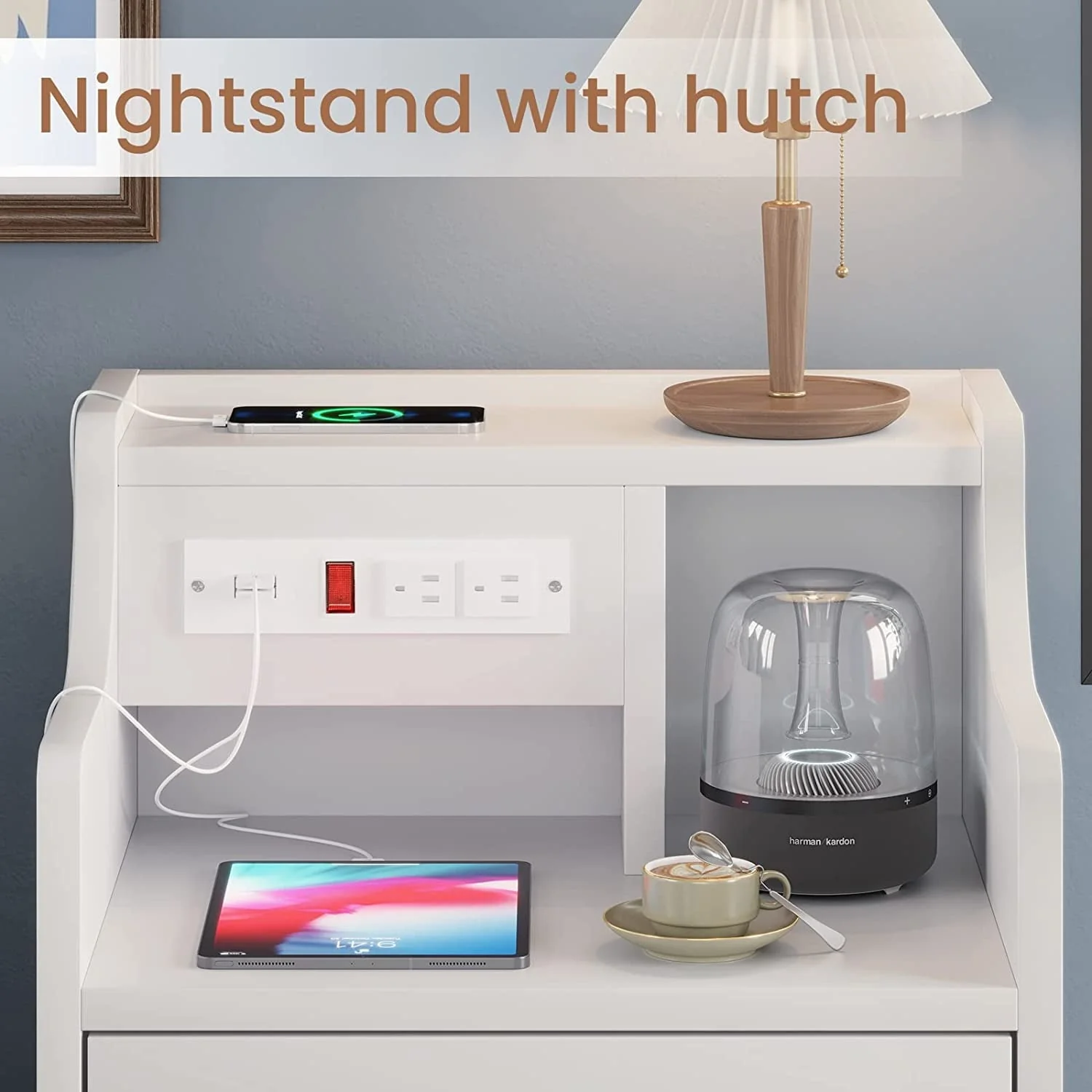 ADORNEVE Nightstand with Charging Station and 3 Storage Drawers, White(1PCS/Black) Image 5