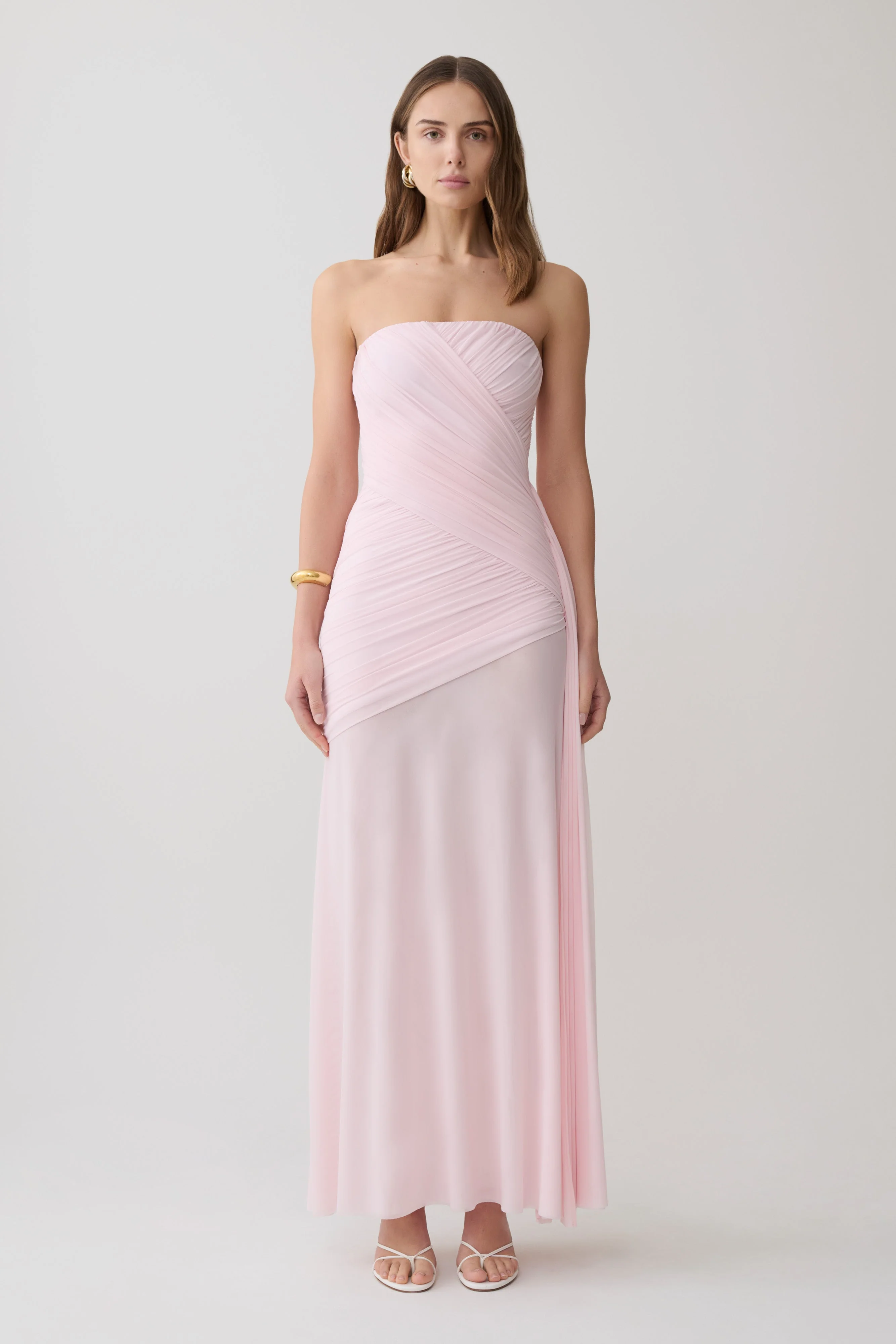 Monet Strapless Ruched Mesh Maxi Dress - Ballet Pink