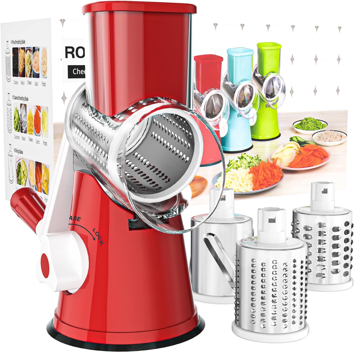 Cambom Rotary Cheese Grater Hand Crank Cheese Shredder, Black