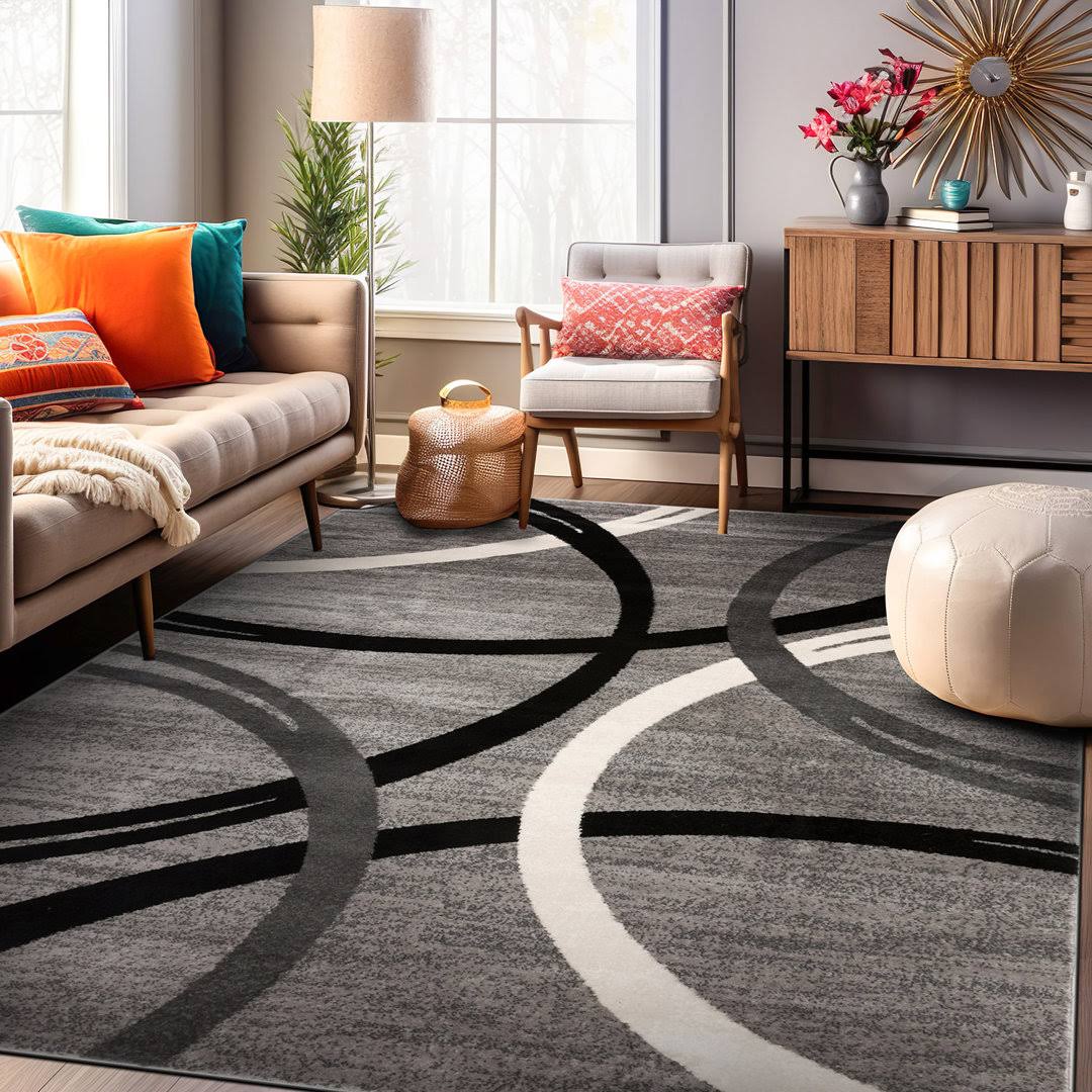 Abstract Gray Area Rug Ebern Designs Rug Size: Rectangle 5'3