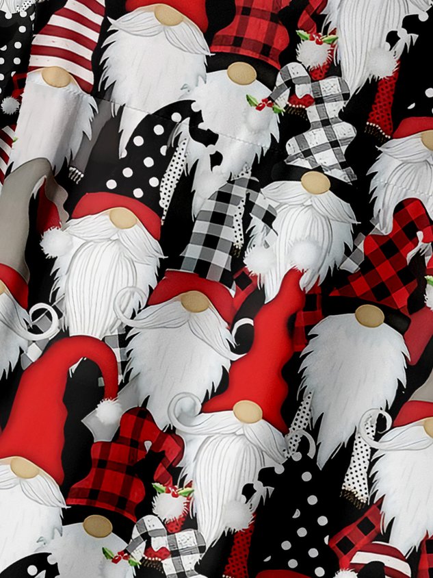 Chemise décontractée à manches courtes avec poche poitrine et motif gnome de Noël