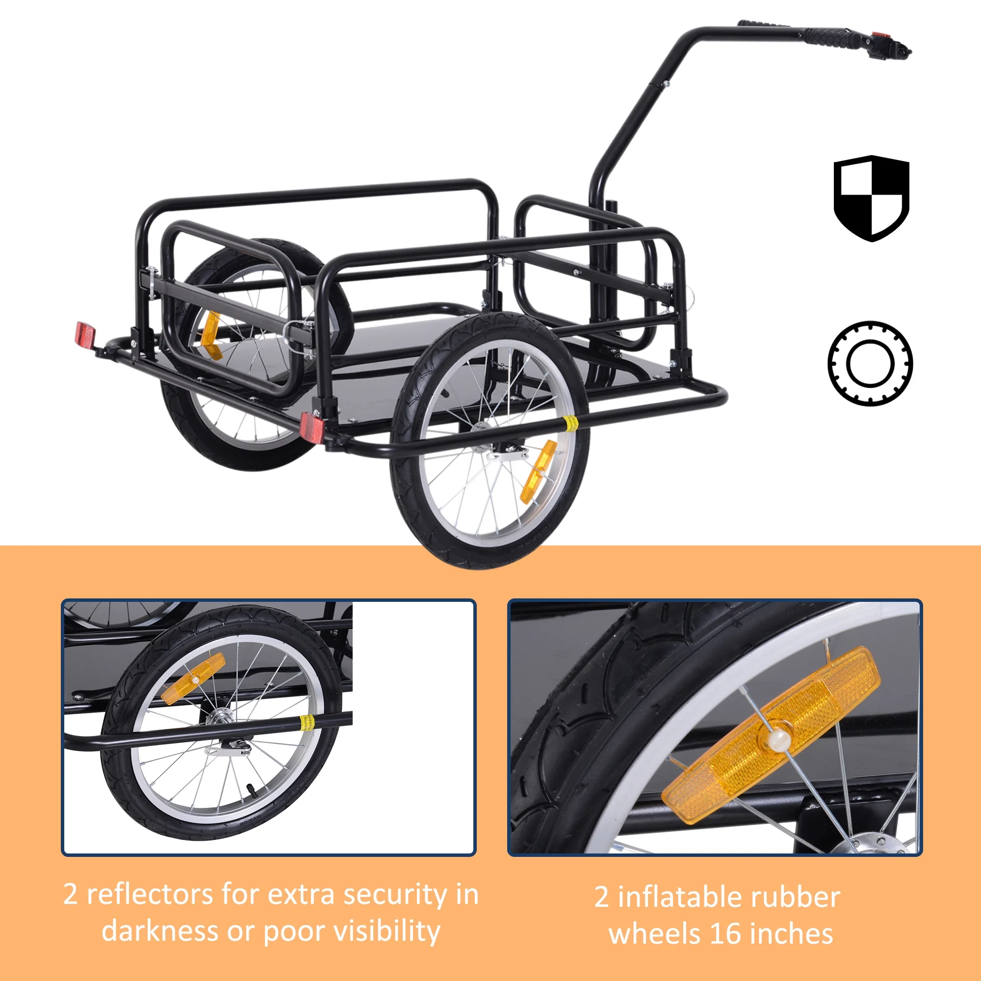 Aosom Foldable Bike Cargo Trailer Cart with Hitch, 88 lb. Capacity, Black