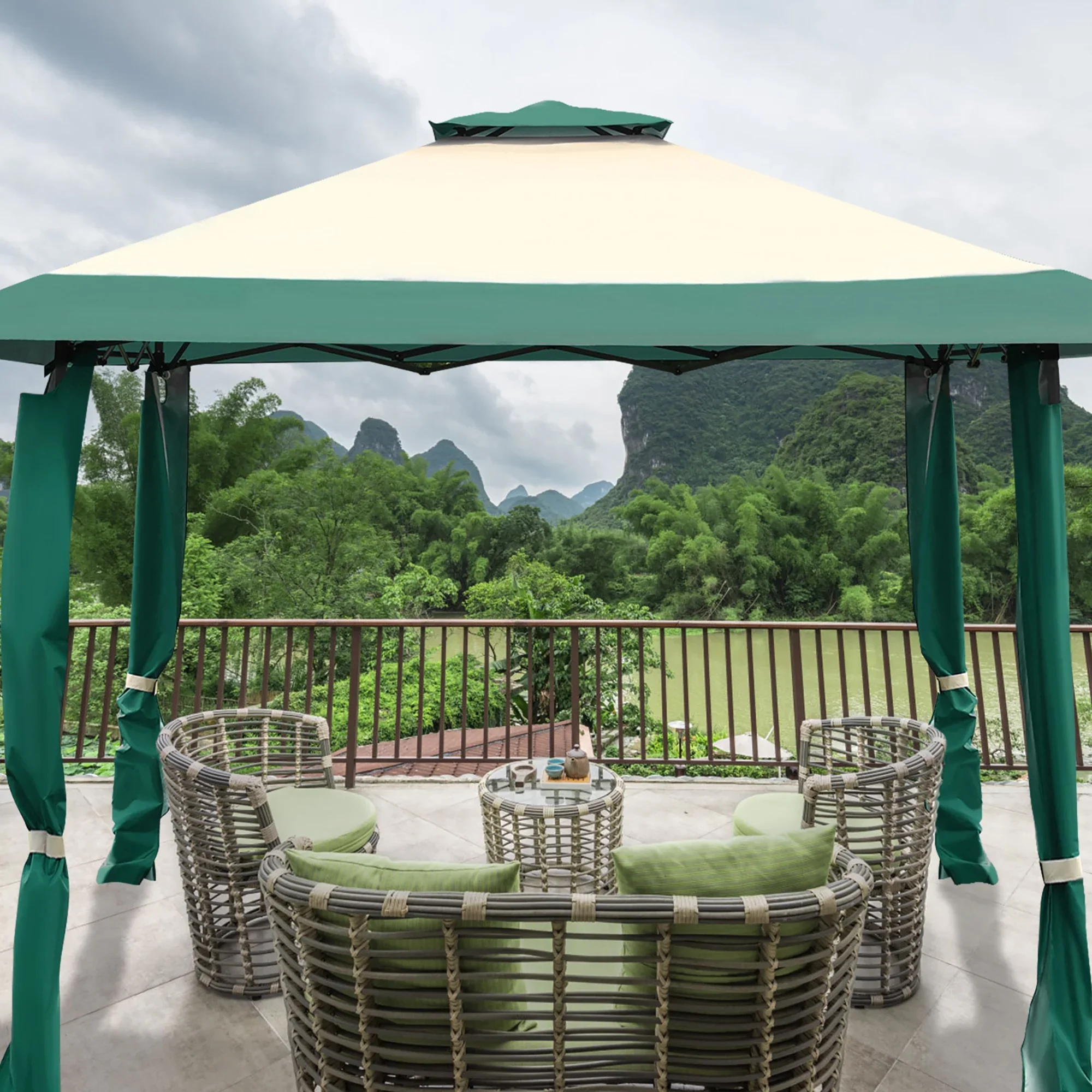 Costway 13'x13' Gazebo  Canopy  Shelter Awning Tent Patio Garden Green