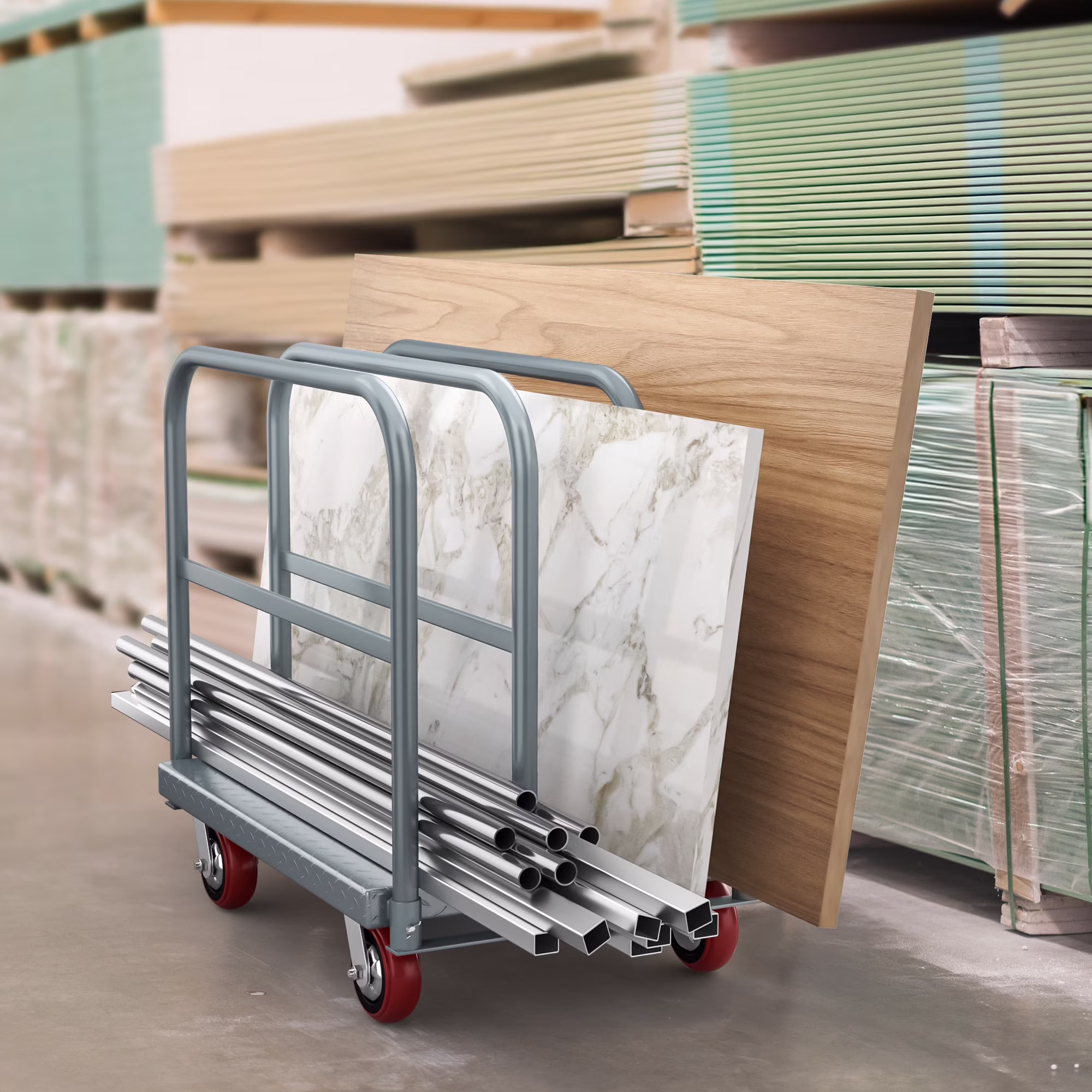 Dextrus 2-in-1 Heavy-Duty Platform Truck, 2200 lbs Capacity, Steel Panel with 4 Side Rails and 5 Rubber Swivel Wheels