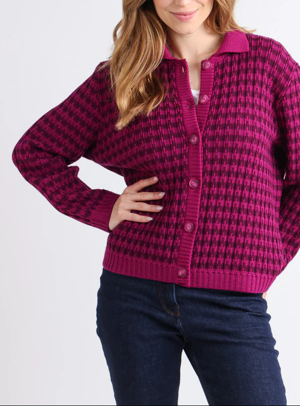 Veste femme en laine mérinos rayée violet
