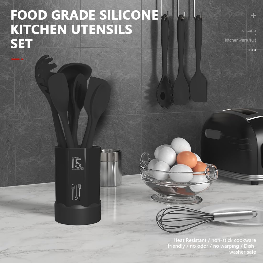 AOTHOD Silicone Cooking Utensils Set - 446°F Heat Resistant Kitchen Utensils, Turner Tongs, Spatula, Spoon, Brush, Whisk, Kitchen Utensil Gadgets Tools Set for Nonstick Cookware, Dishwasher Safe (BPA Free)