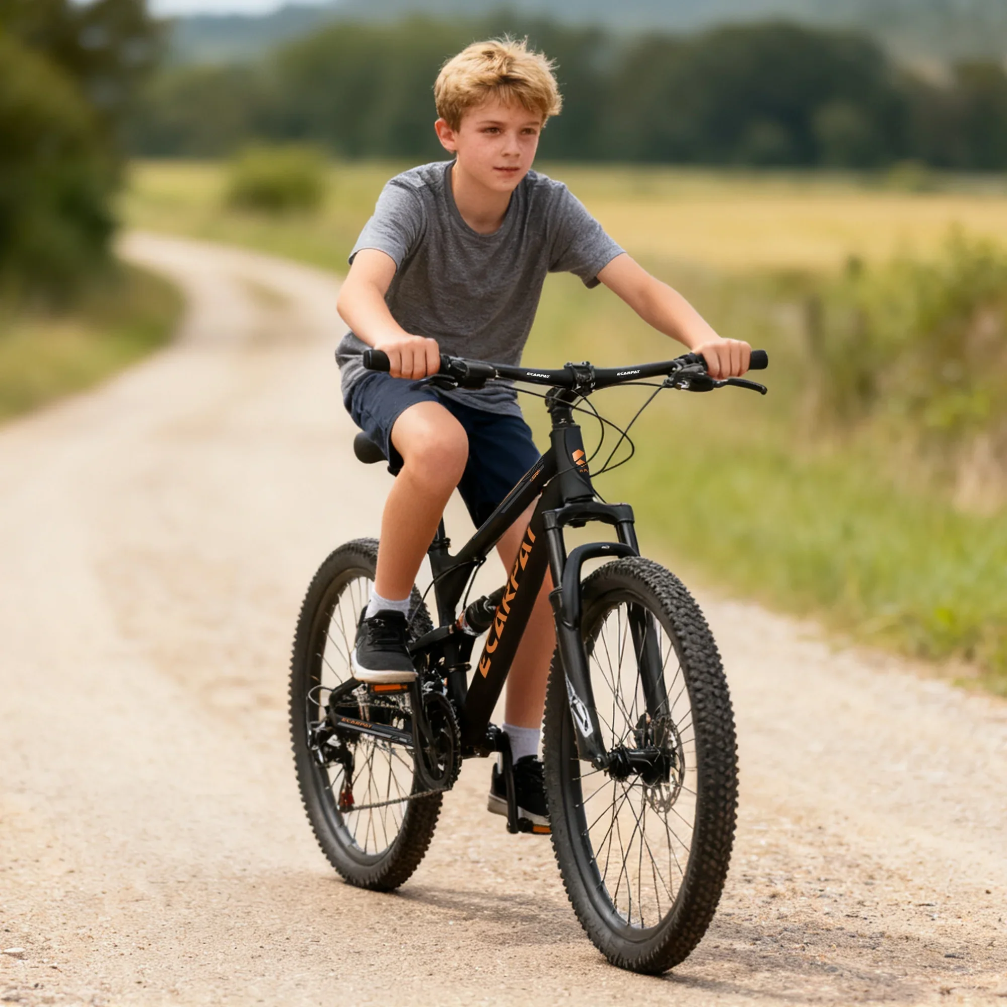 24 Inch Mountain Bike Dual Suspension, 21 Speeds Mountain Bicycle with Dual Disc Brake and Carbon Steel Frame, Beach Snow Commuter City Bike for Teen Gift, Black-Orange