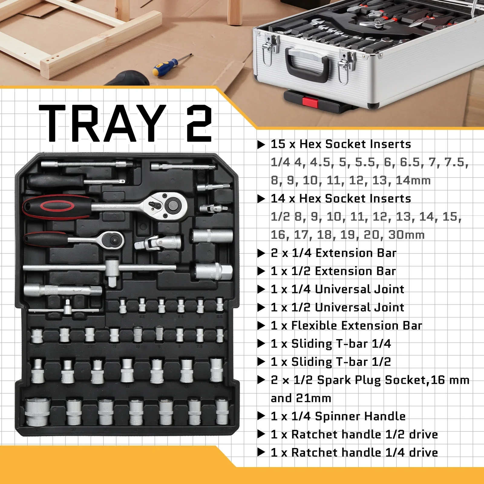 UBesGoo 799 Pcs Tool Set, Household Repair Hand Tool Kit, Mechanics Tool Kit, with Trolley Case, Silver