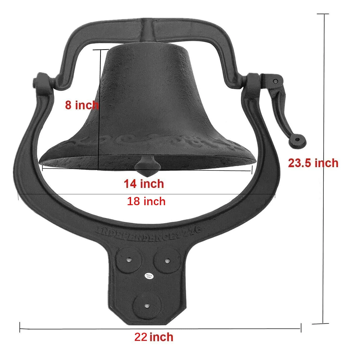 Large Cast Iron Bell Farmhouse Antique Dinner School Bell Vintage Style Church Bell Black 23" x 22" Image 2