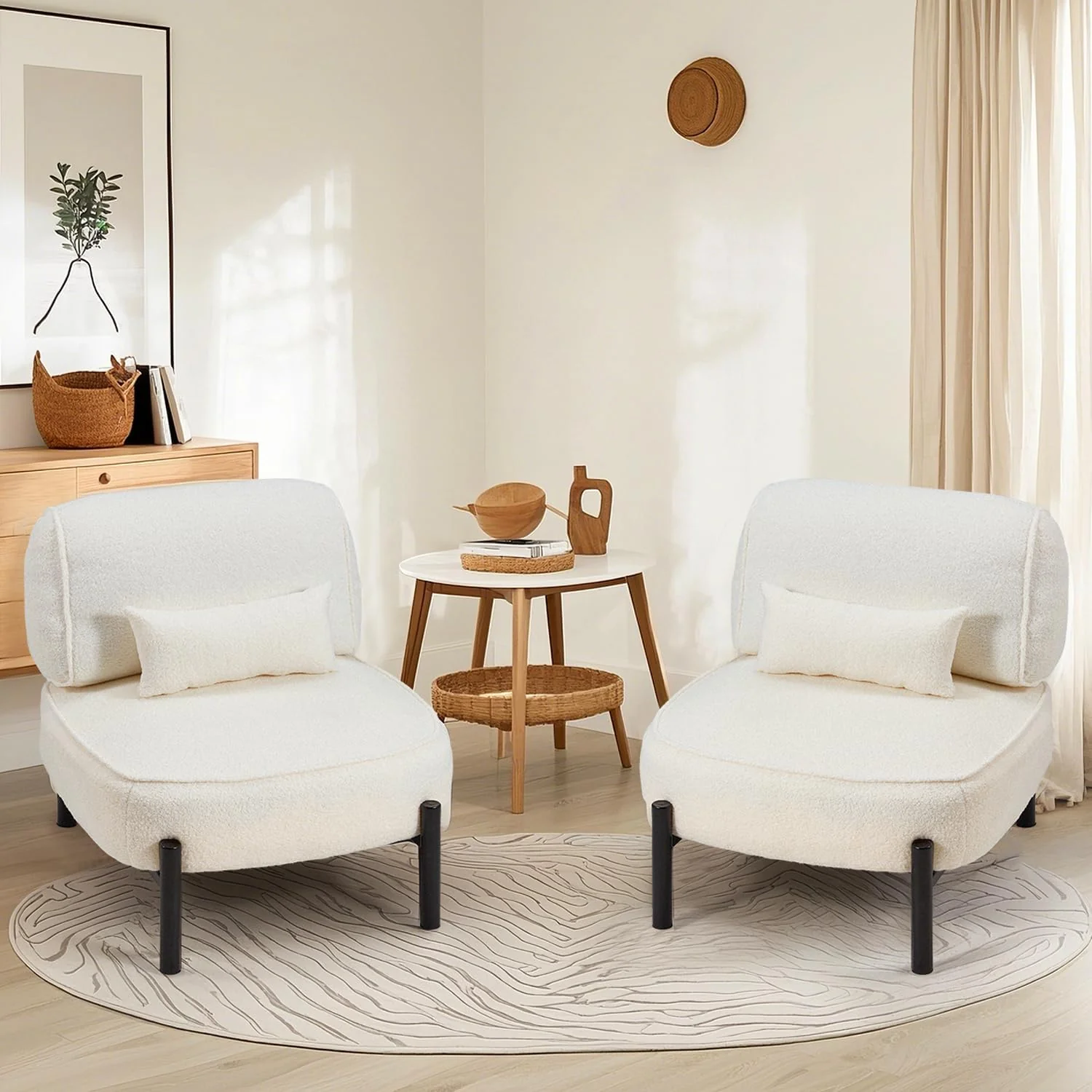 AECOJOY Mid Century Modern Accent Chair, Extra Large Teddy Upholstered Lounge Chair with Pillow