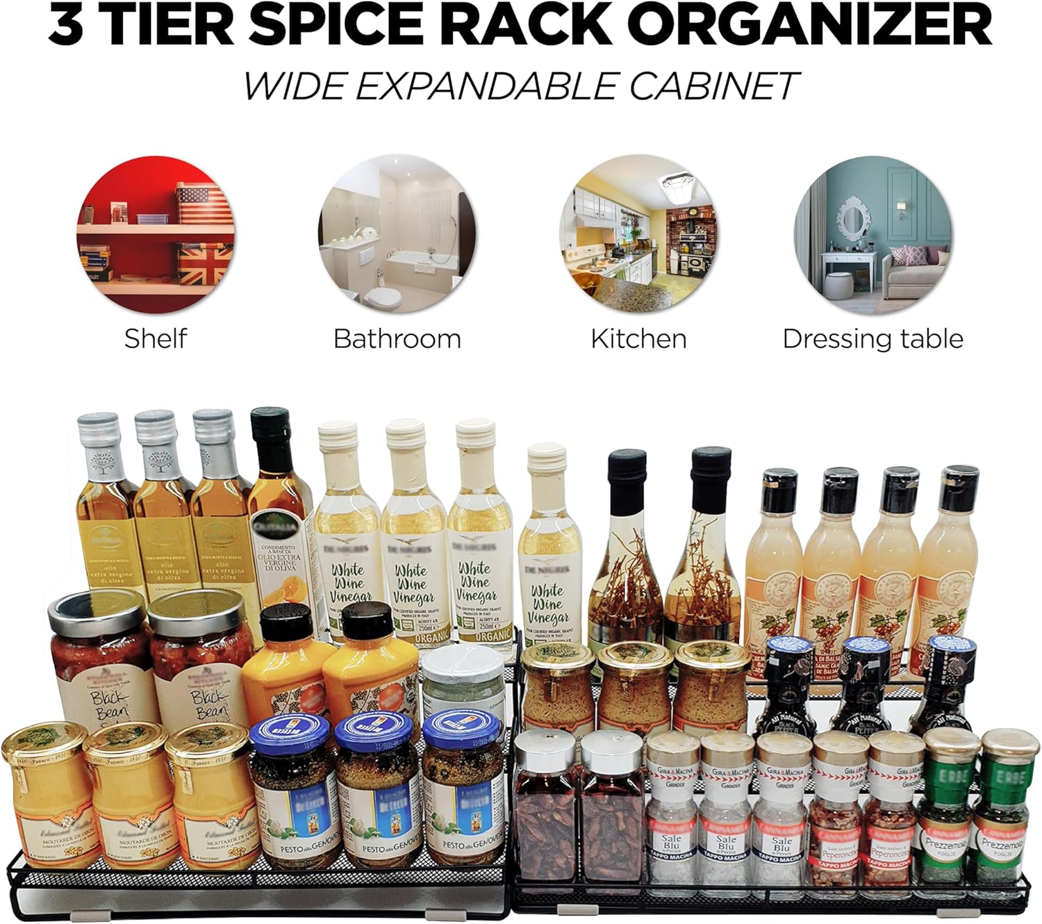 3 Tier Wide Expandable Cabinet Spice Rack Organizer (14.5