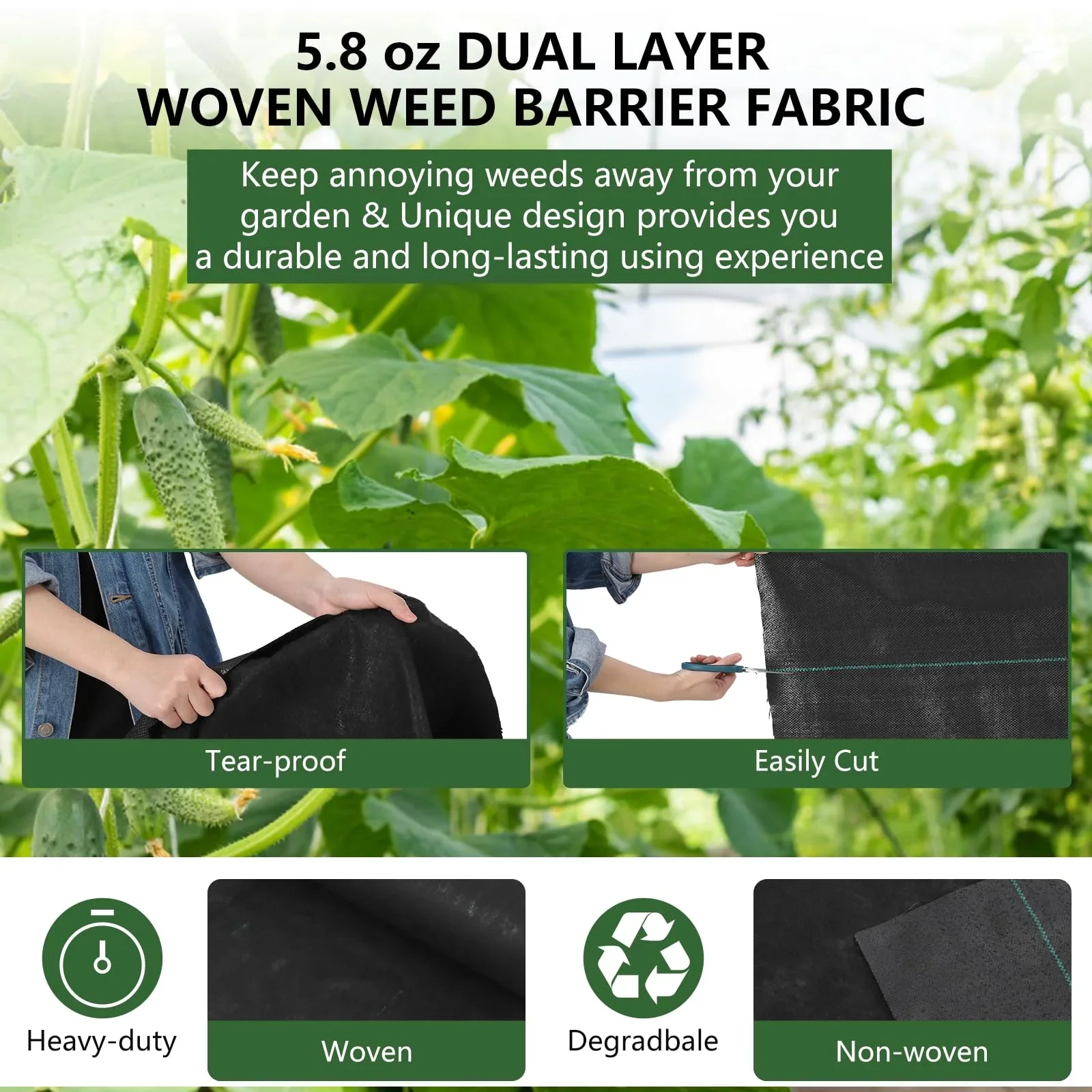 5.8oz Woven Weed Barrier Fabric - Double Layer Heavy Duty Ground Cover, 3ft x 300ft Commercial Grade Roll | UV-Resistant Landscape Fabric for Gardening Beds, Yard, Farm & Agricultural Matting