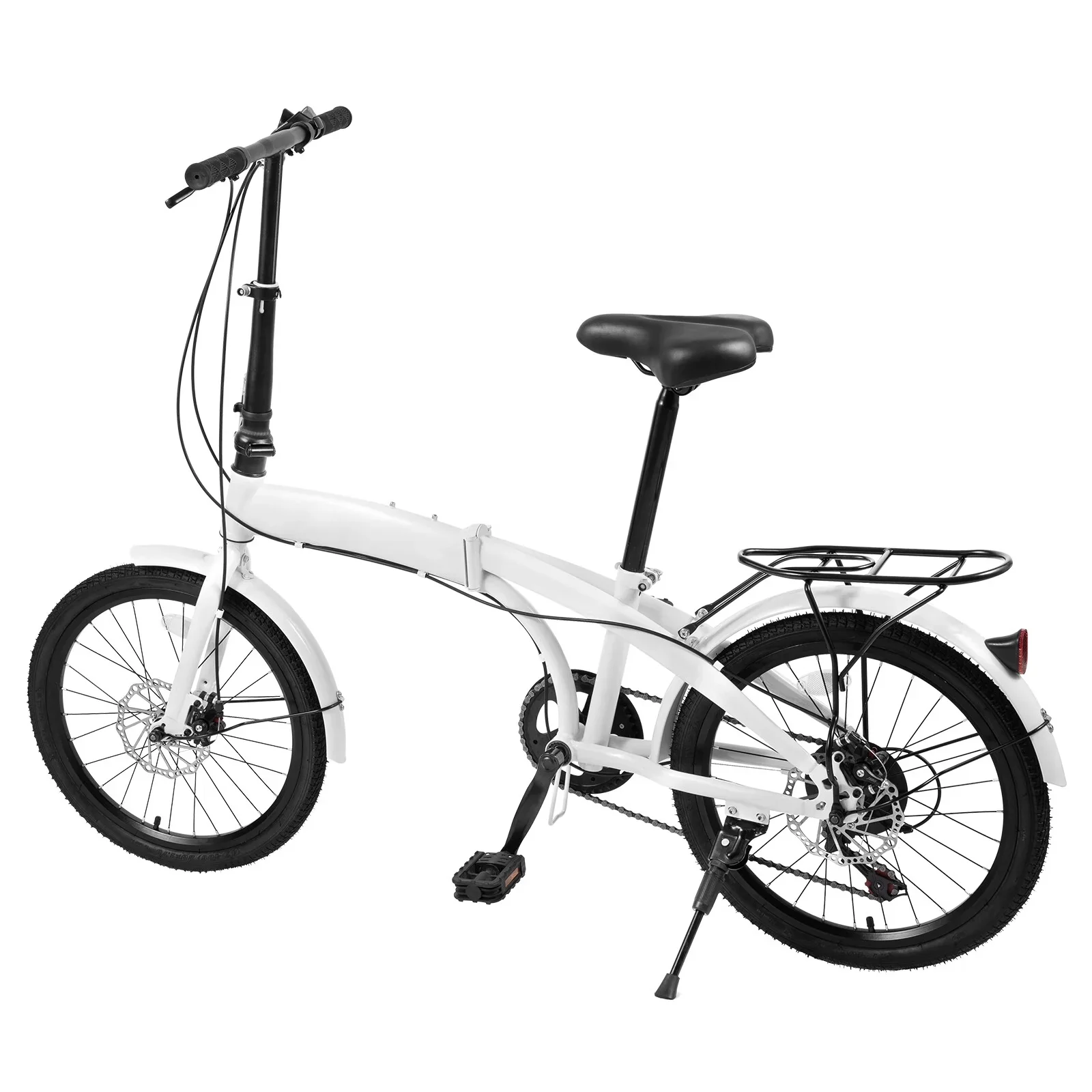 LOYALHEARTDY 20 Folding Bike 7-Speed Unisex Mountain Bicycle Adjustable Height MTB City Bike for Adult Teenager High Carbon Steel Foldable Bicycle for Riding Traveling w/Dual Disc Brakes & Fender